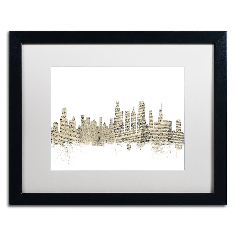 Trademark Fine Art ''Chicago Skyline Sheet Music'' by Michael Tompsett 16" x 20" White Matted Black Frame (MT0817-B1620MF)