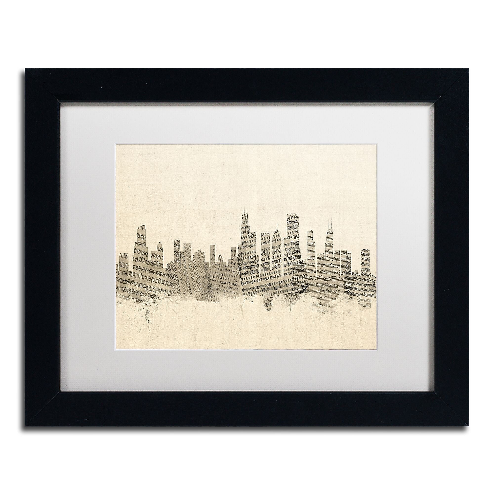 Trademark Fine Art ''Chicago Skyline Sheet Music'' by Michael Tompsett 11" x 14" Black Frame (MT0818-B1114MF)