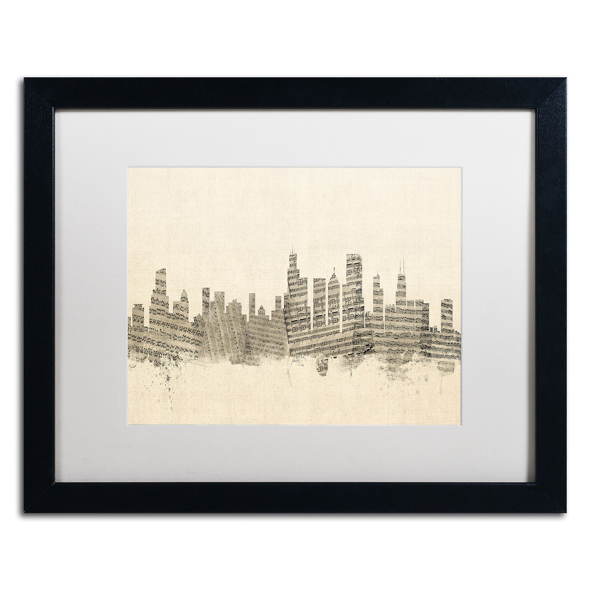 Trademark Fine Art ''Chicago Skyline Sheet Music'' by Michael Tompsett 16" x 20" White Matted Black Frame (MT0818-B1620MF)