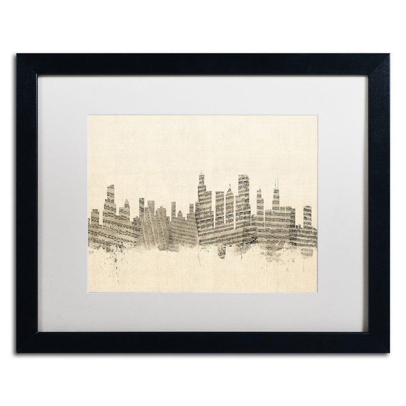 Trademark Fine Art ''Chicago Skyline Sheet Music'' by Michael Tompsett 16" x 20" White Matted Black Frame (MT0818-B1620MF)