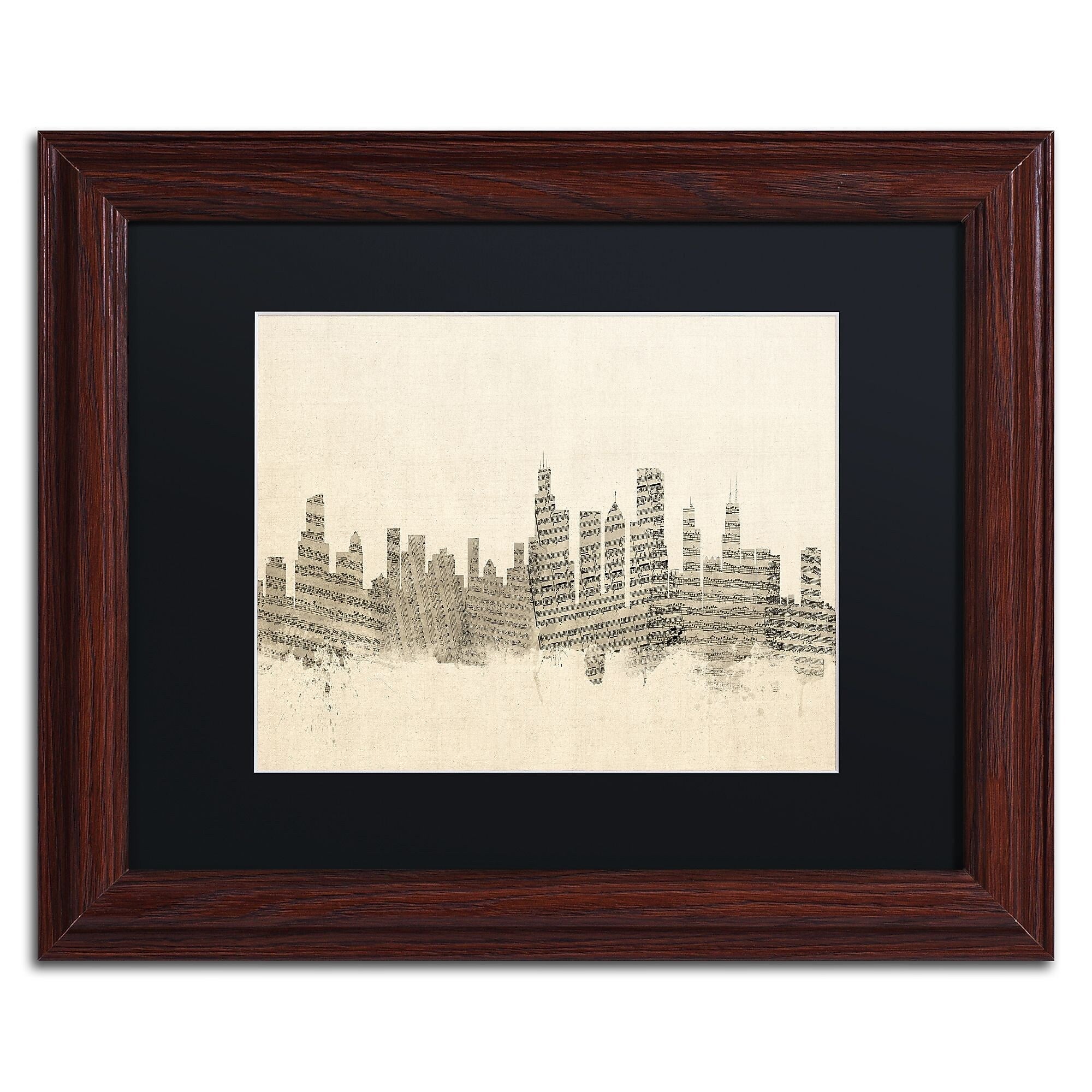 Trademark Fine Art ''Chicago Skyline Sheet Music'' by Michael Tompsett 11" x 14" Wood Frame (MT0818-W1114BMF)