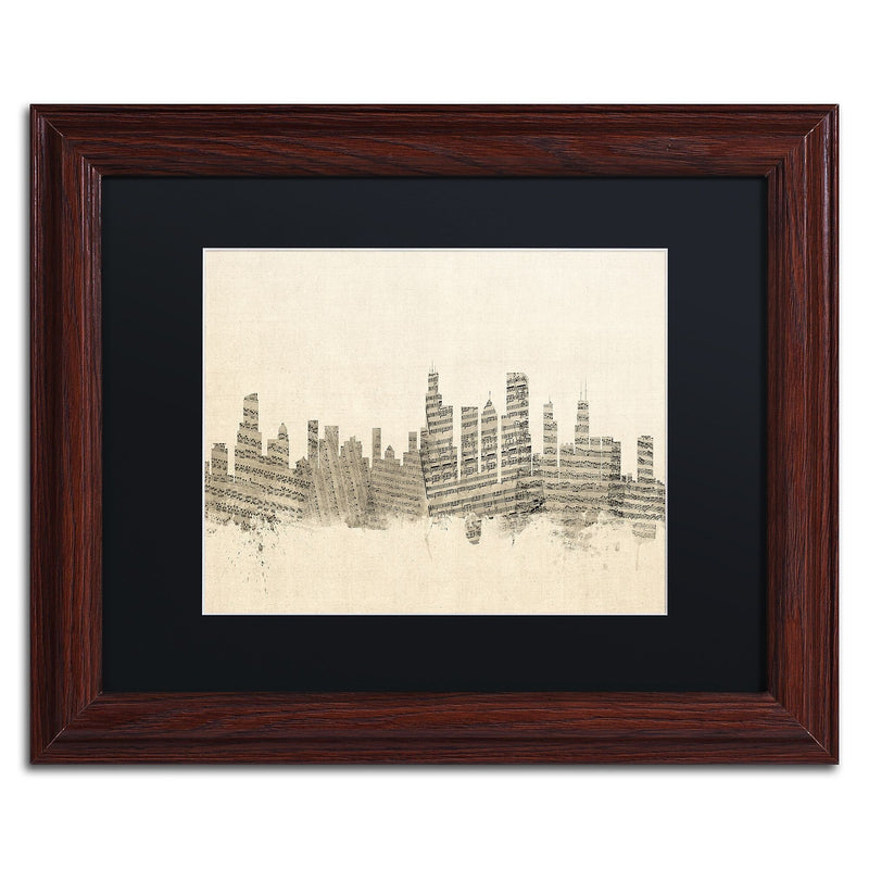 Trademark Fine Art ''Chicago Skyline Sheet Music'' by Michael Tompsett 11" x 14" Wood Frame (MT0818-W1114BMF)