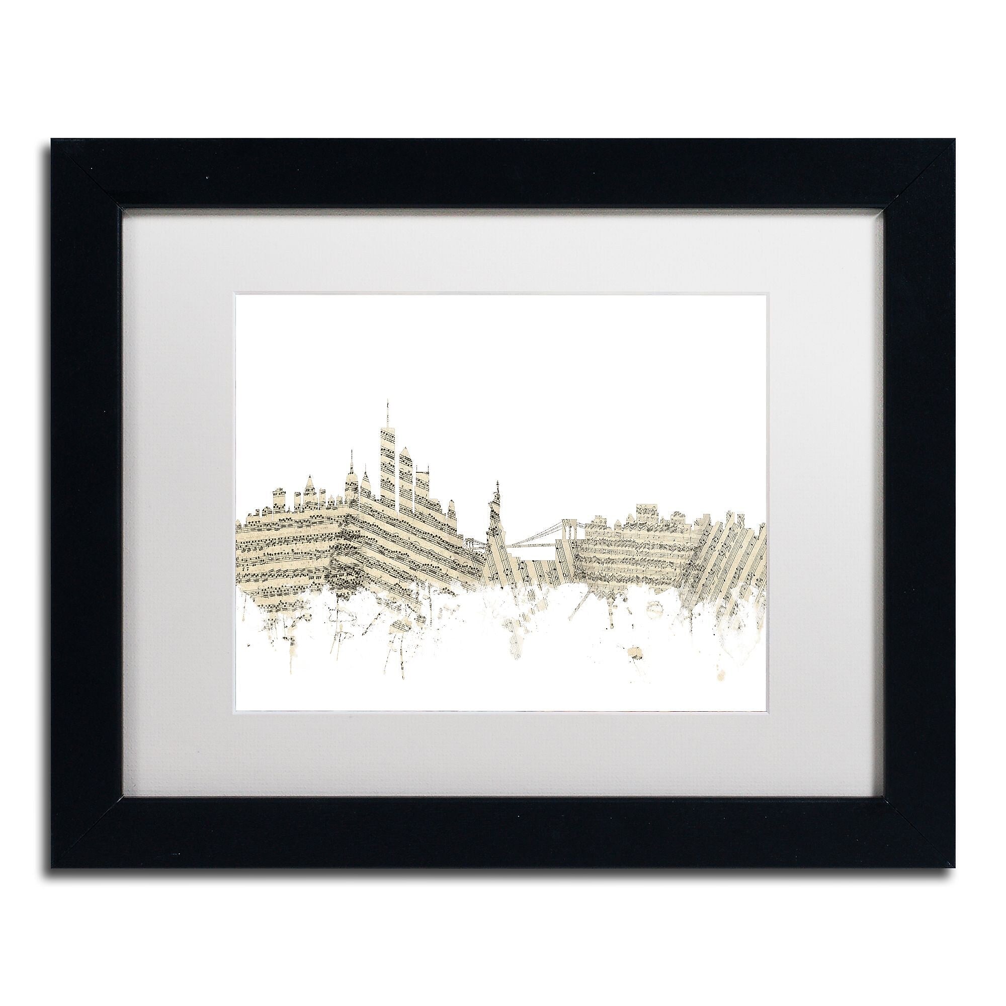 Trademark Fine Art ''New York Skyline Sheet Music'' by Michael Tompsett 11" x 14" Black Frame (MT0821-B1114MF)