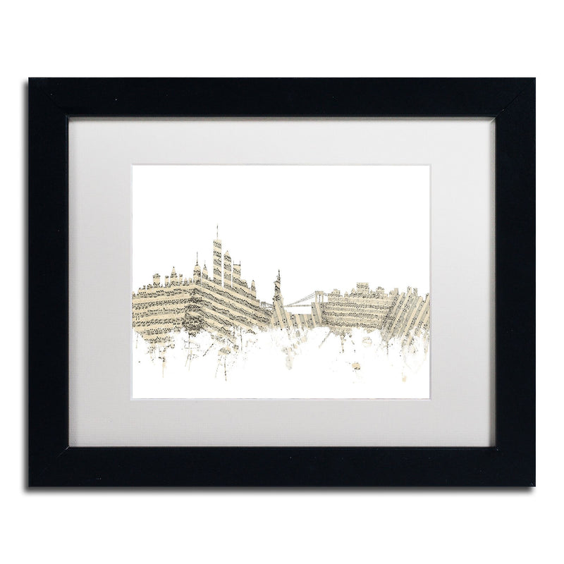Trademark Fine Art ''New York Skyline Sheet Music'' by Michael Tompsett 11" x 14" Black Frame (MT0821-B1114MF)