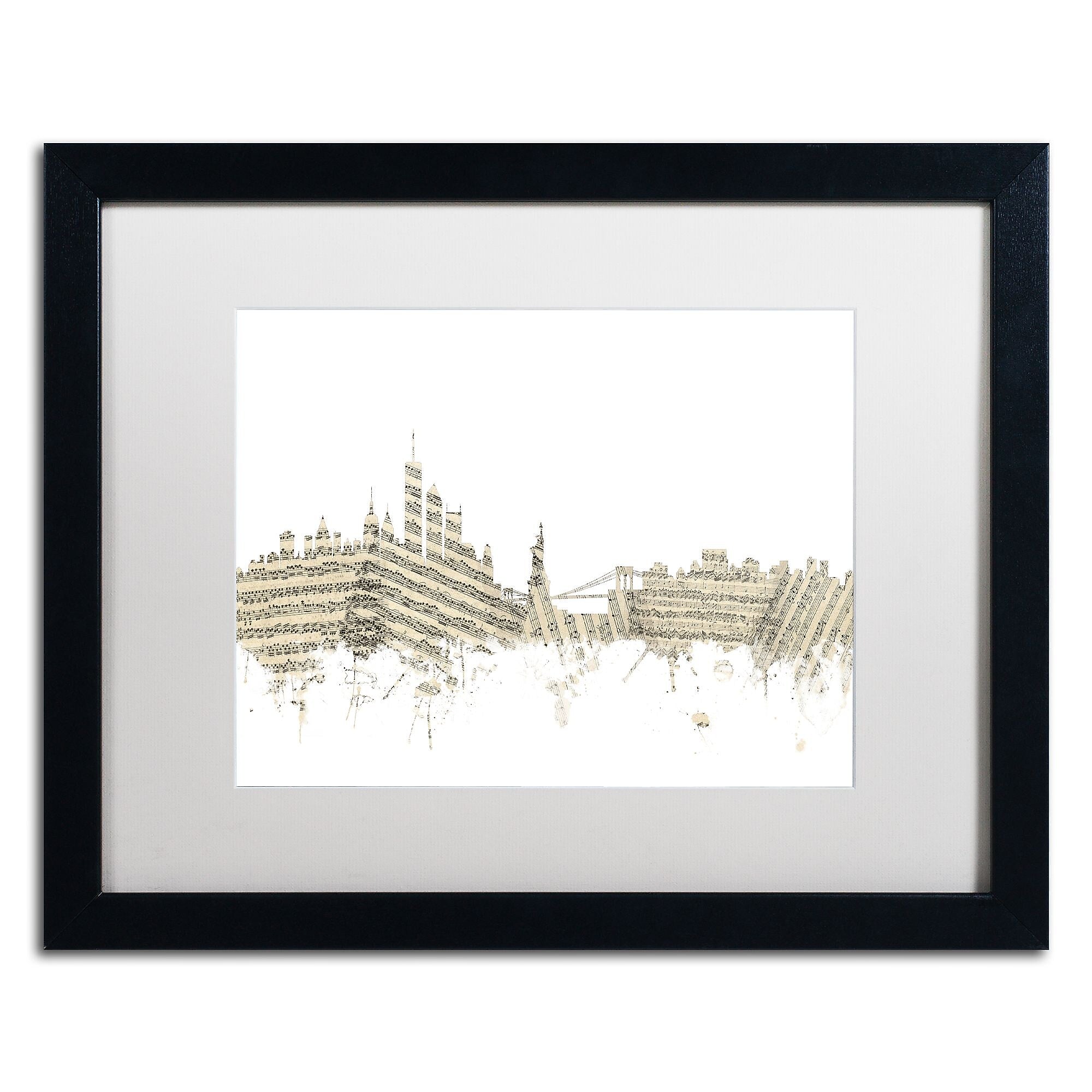 Trademark Fine Art ''New York Skyline Sheet Music'' by Michael Tompsett 16" x 20" White Matted Black Frame (MT0821-B1620MF)