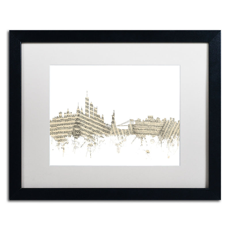 Trademark Fine Art ''New York Skyline Sheet Music'' by Michael Tompsett 16" x 20" White Matted Black Frame (MT0821-B1620MF)