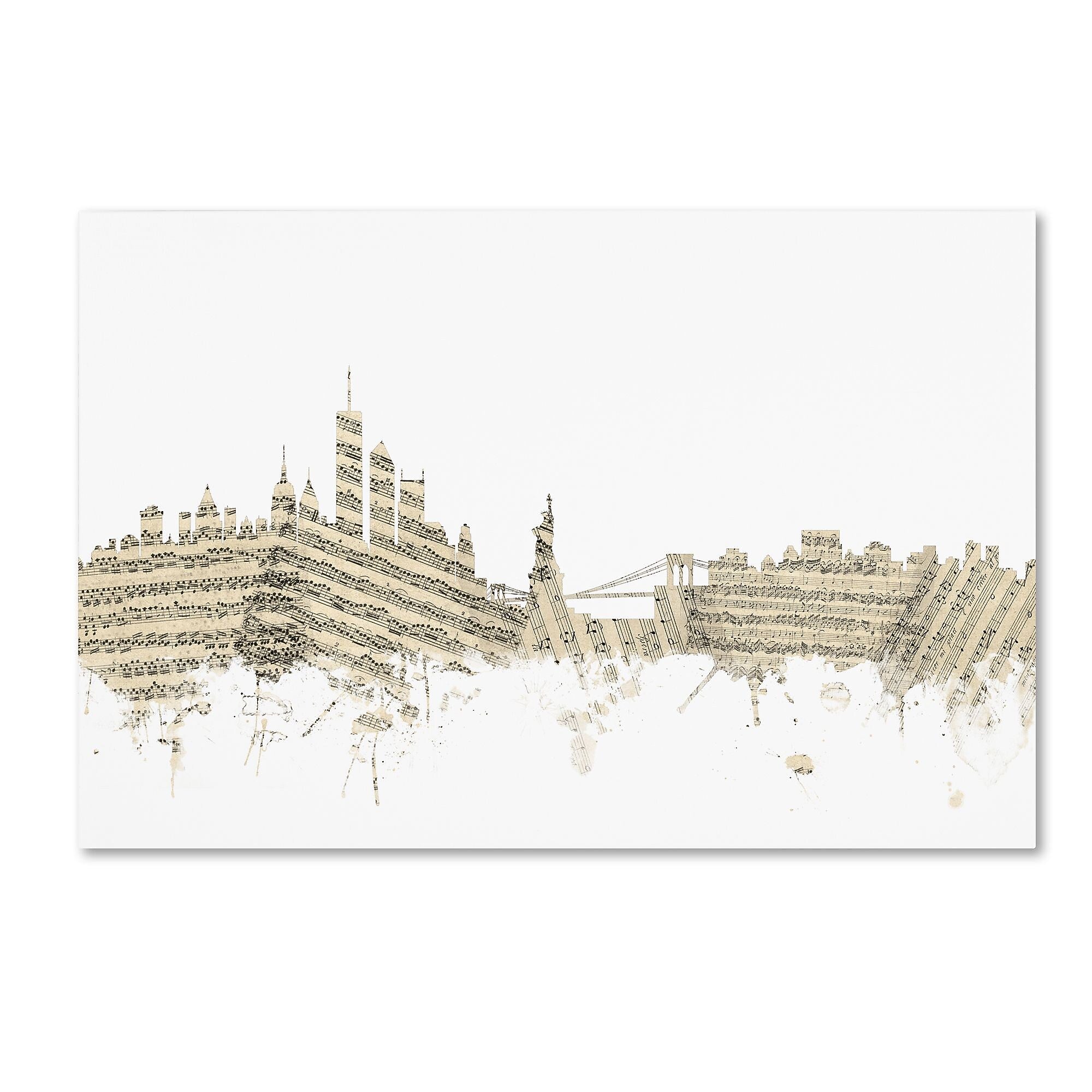 Trademark Fine Art ''New York Skyline Sheet Music'' by Michael Tompsett 12" x 19" Canvas Art (MT0821-C1219GG)