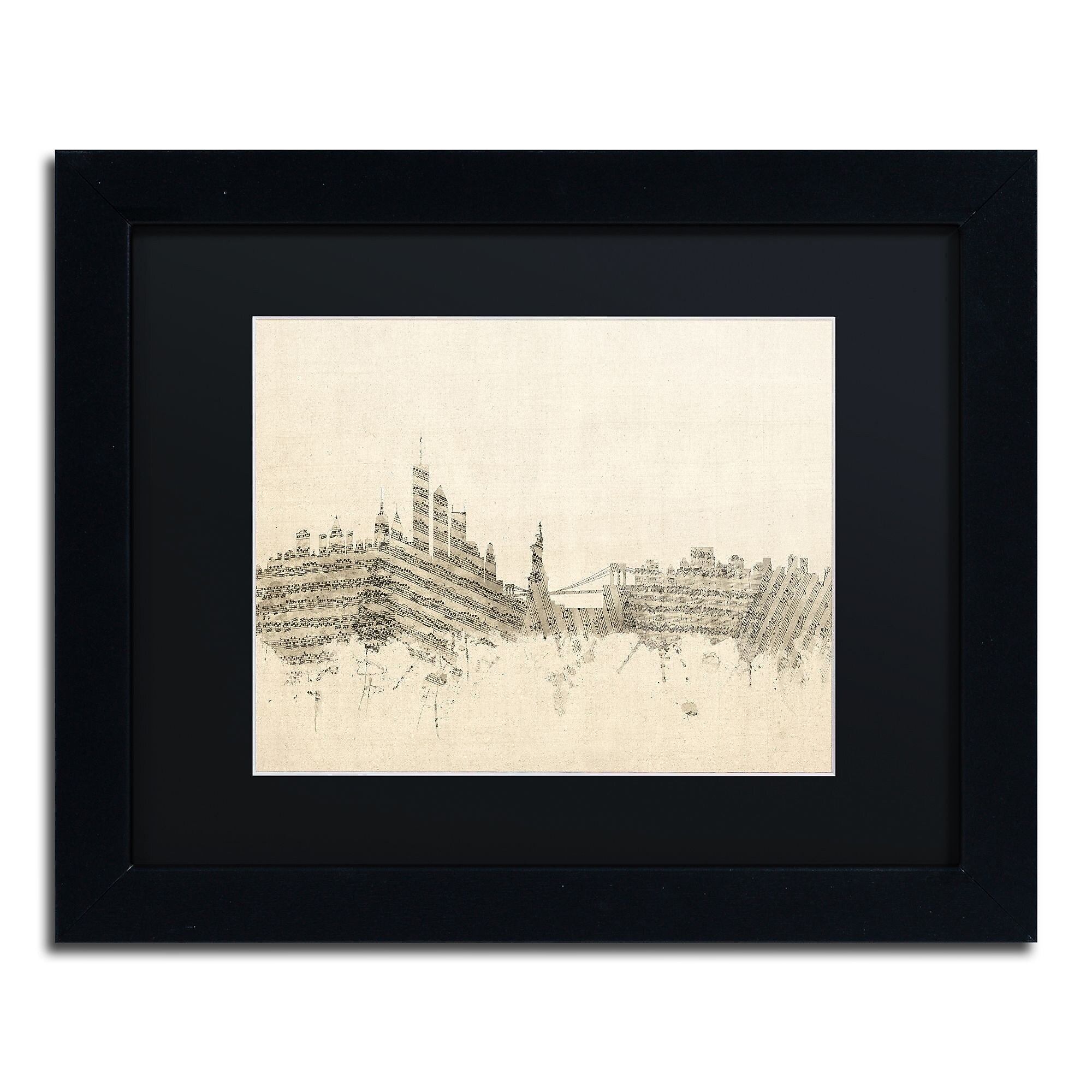 Trademark Fine Art ''New York Skyline Sheet Music II'' by Michael Tompsett 11" x 14" Black Frame (MT0822-B1114BMF)