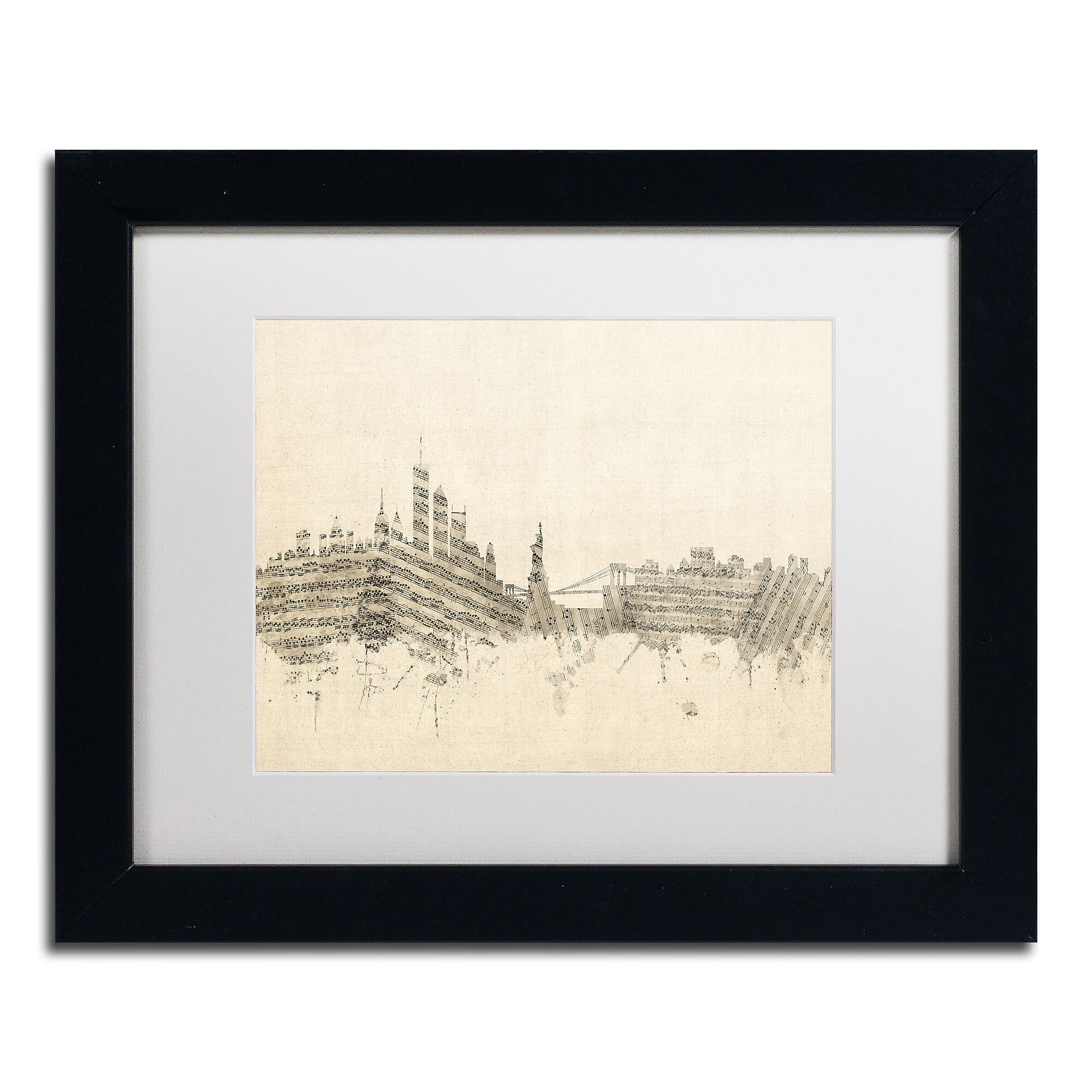 Trademark Fine Art ''New York Skyline Sheet Music II'' by Michael Tompsett 11" x 14" Black Frame (MT0822-B1114MF)