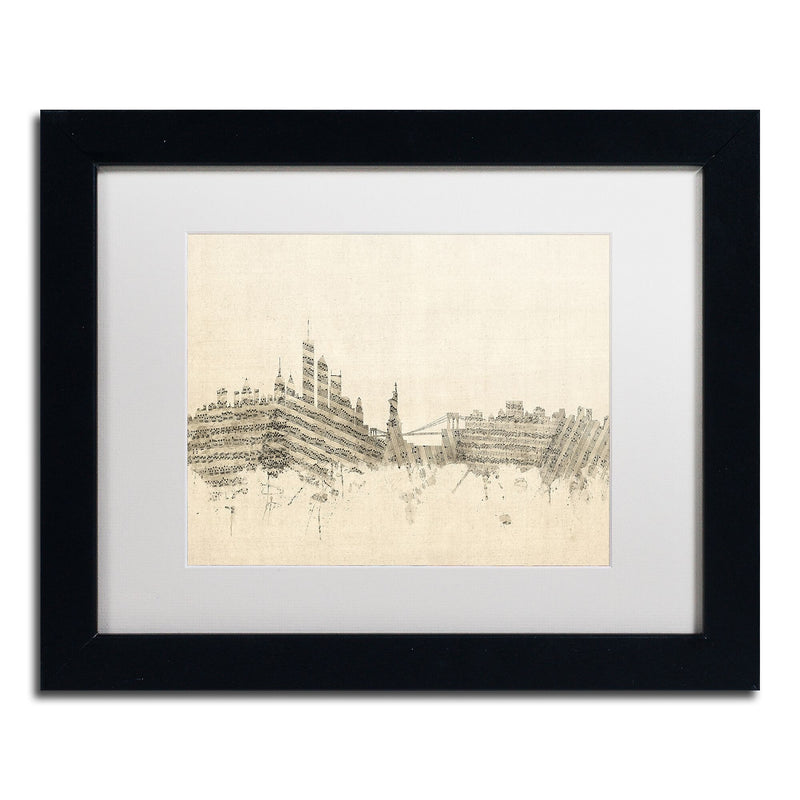 Trademark Fine Art ''New York Skyline Sheet Music II'' by Michael Tompsett 11" x 14" Black Frame (MT0822-B1114MF)