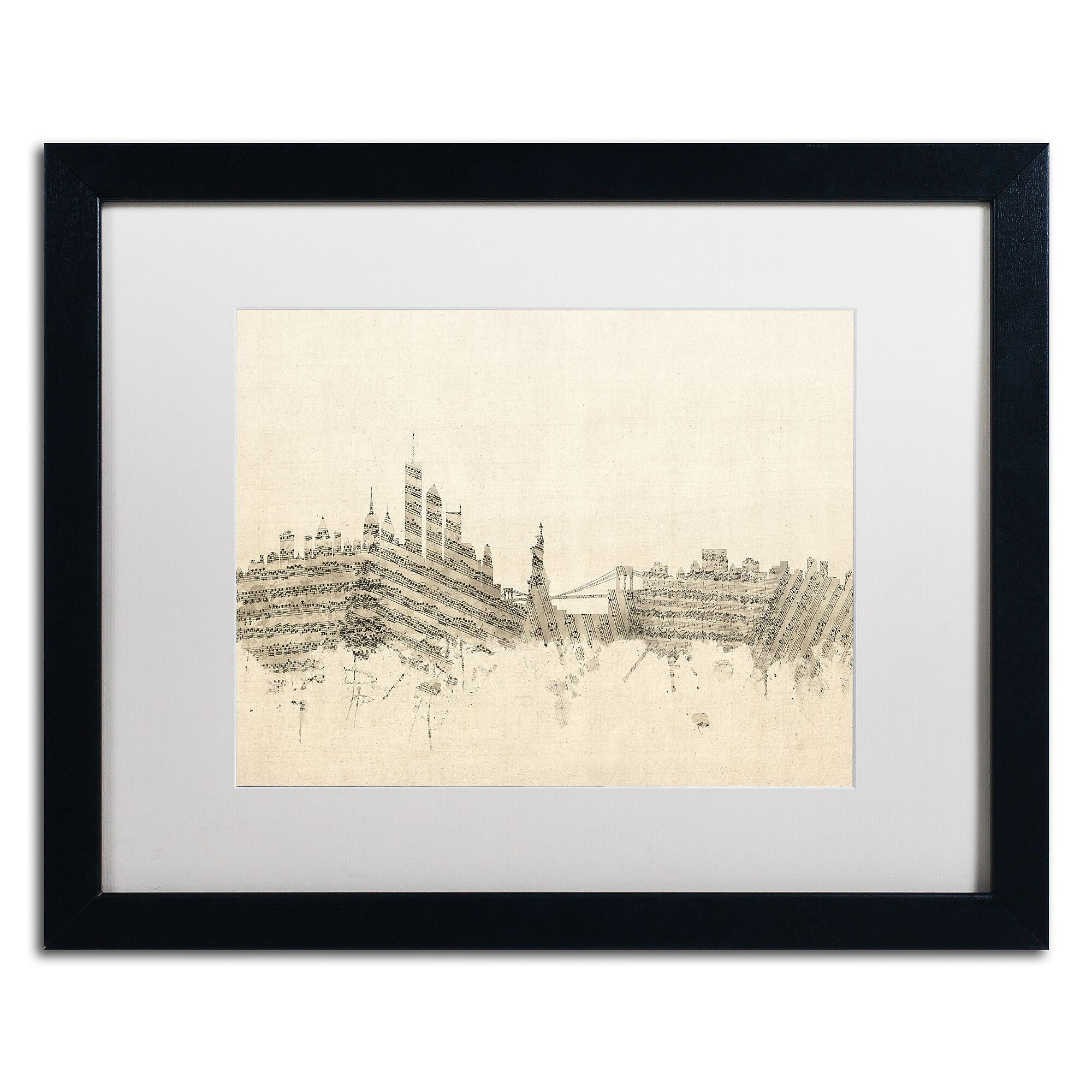 Trademark Fine Art ''New York Skyline Sheet Music II'' by Michael Tompsett 16" x 20" White Matted Black Frame (MT0822-B1620MF)