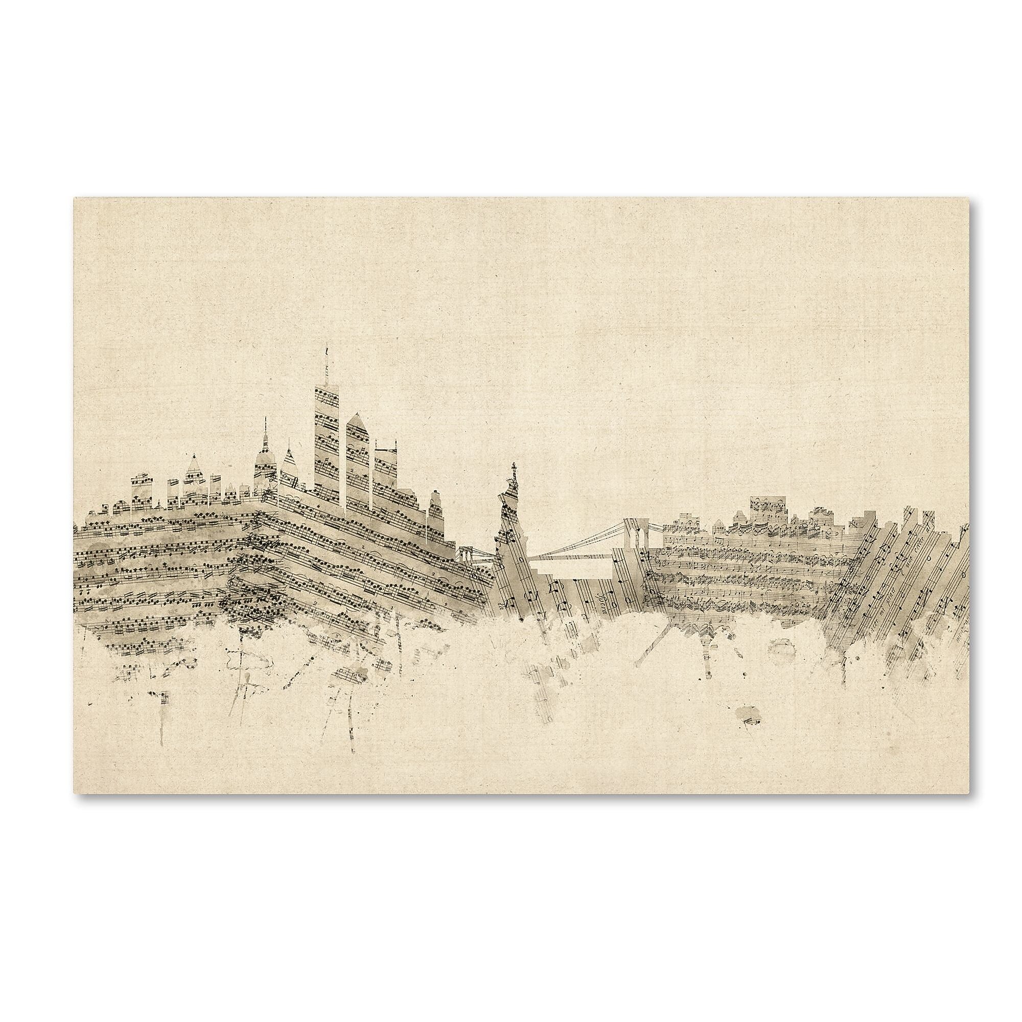 Trademark Fine Art ''New York Skyline Sheet Music'' by Michael Tompsett 30" x 47" Canvas Art (MT0822-C3047GG)