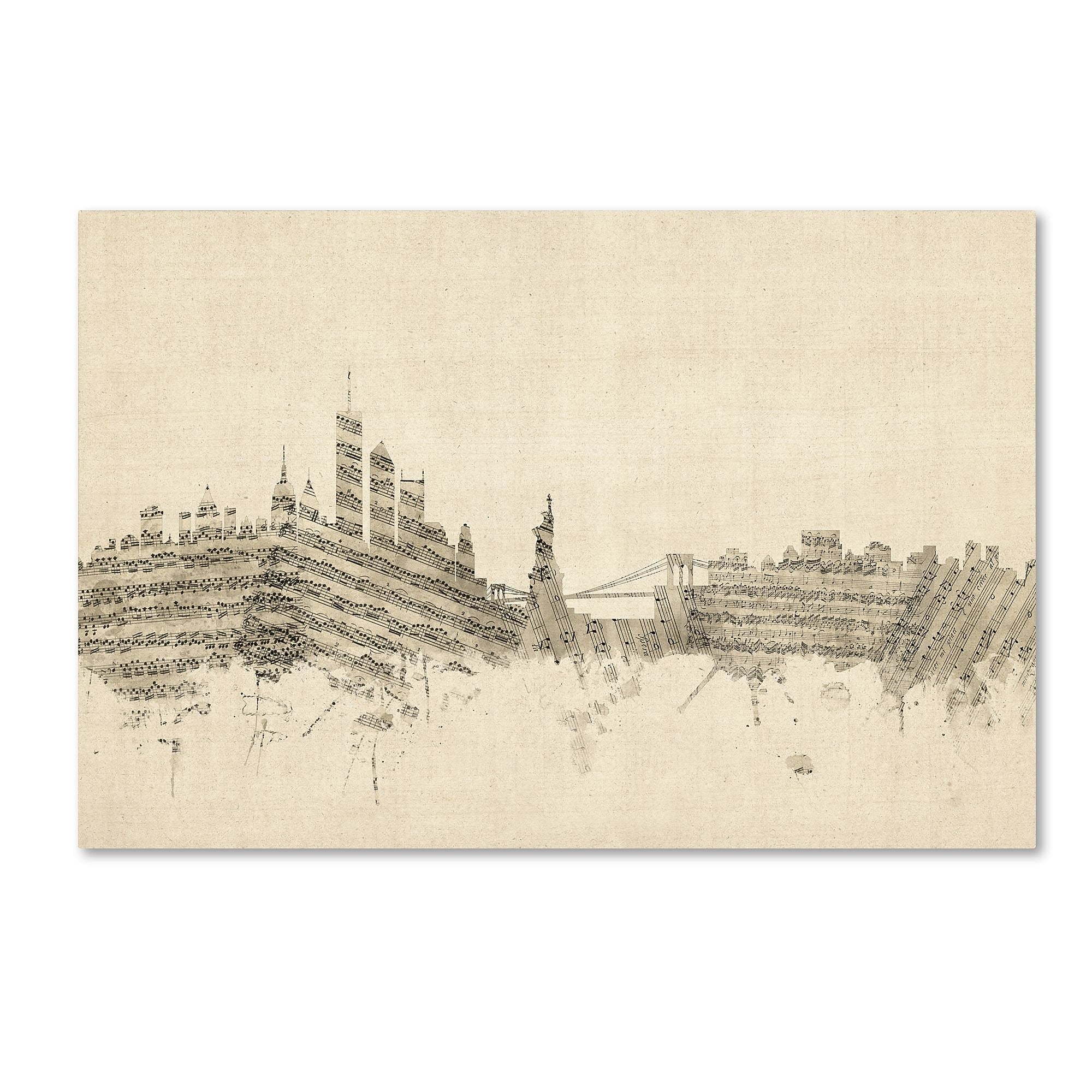 Trademark Fine Art ''New York Skyline Sheet Music'' by Michael Tompsett 12" x 19" Canvas Art (MT0822-C1219GG)