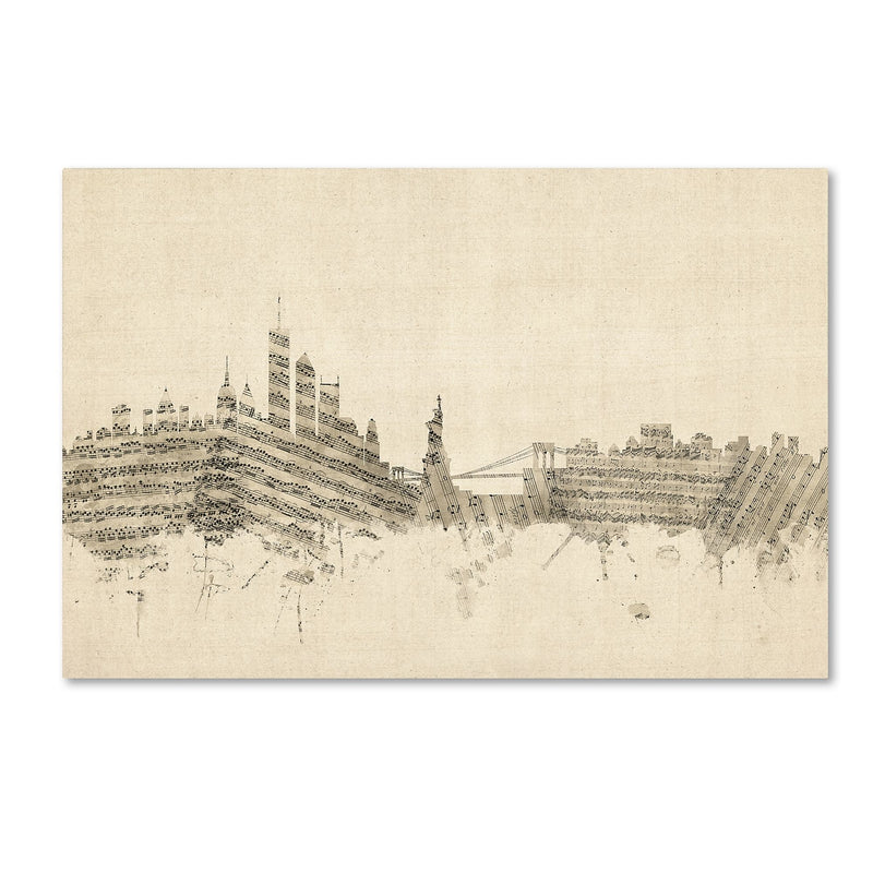Trademark Fine Art ''New York Skyline Sheet Music'' by Michael Tompsett 12" x 19" Canvas Art (MT0822-C1219GG)