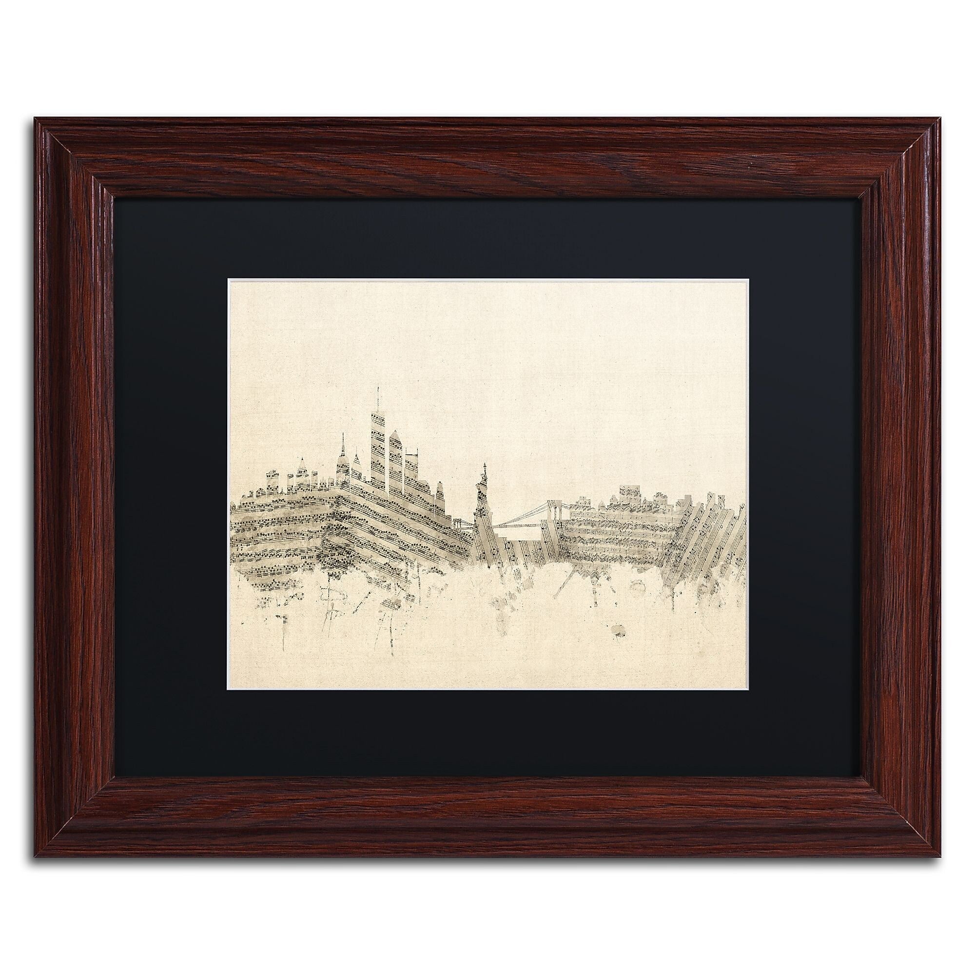 Trademark Fine Art ''New York Skyline Sheet Music II'' by Michael Tompsett 11" x 14" Wood Frame (MT0822-W1114BMF)
