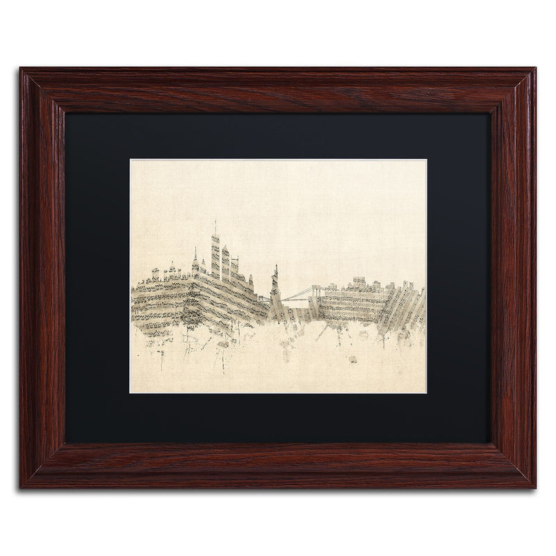 Trademark Fine Art ''New York Skyline Sheet Music II'' by Michael Tompsett 11" x 14" Wood Frame (MT0822-W1114BMF)