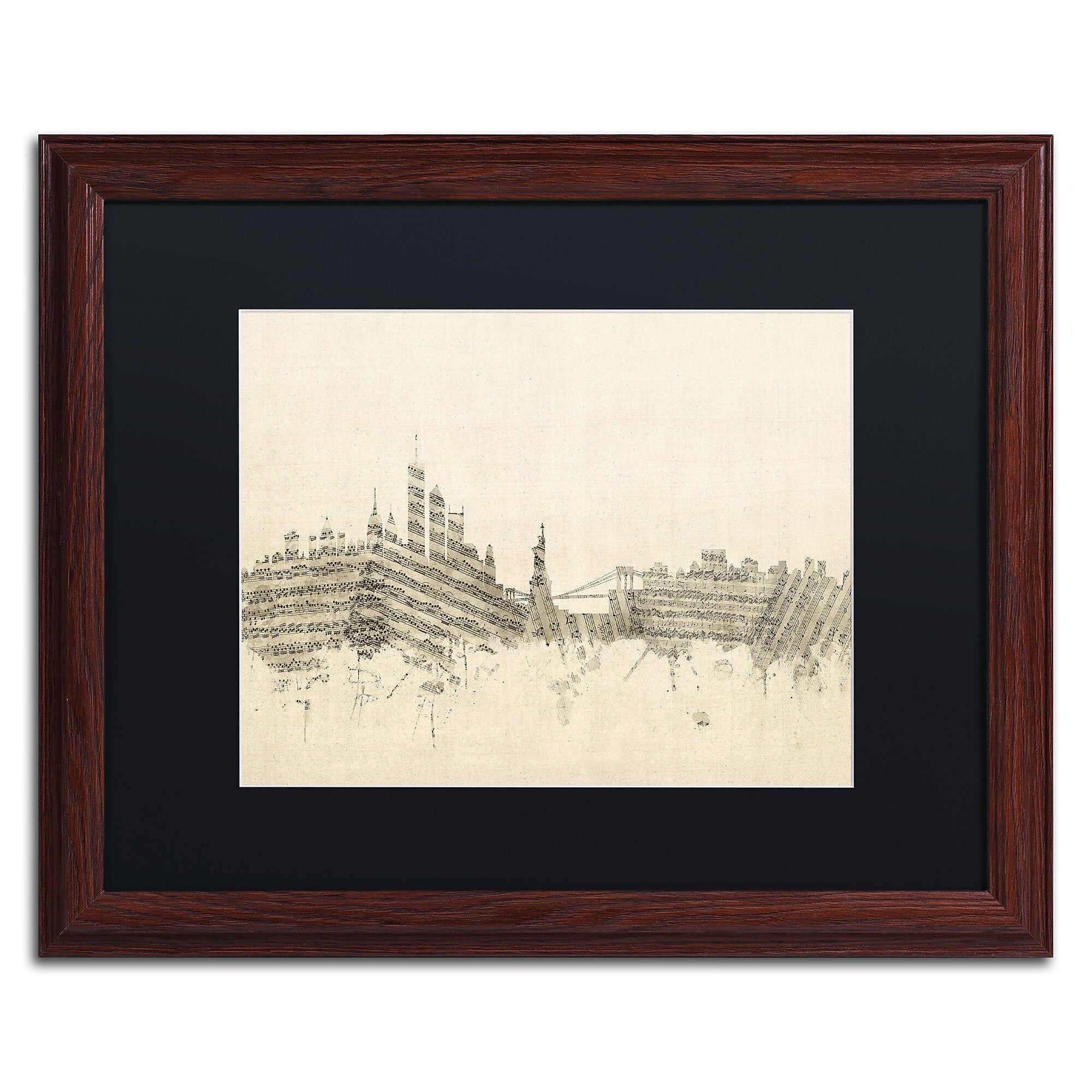 Trademark Fine Art ''New York Skyline Sheet Music II'' by Michael Tompsett 16" x 20" Black Matted Wood Frame (MT0822-W1620BMF)