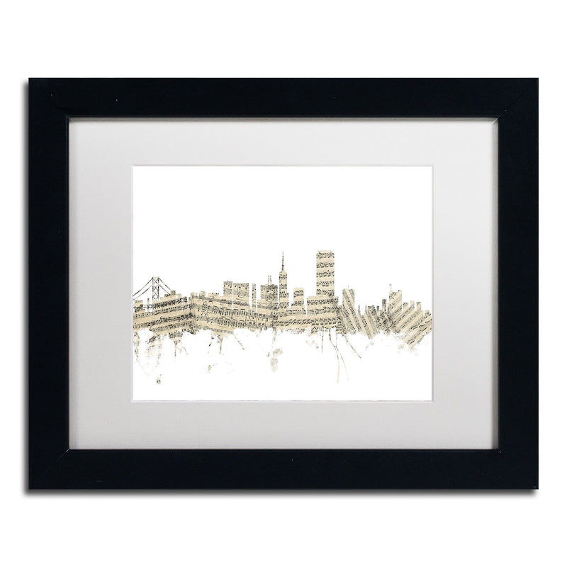 Trademark Fine Art ''San Francisco Skyline Sheet Music'' by Michael Tompsett 11" x 14" Black Frame (MT0823-B1114MF)