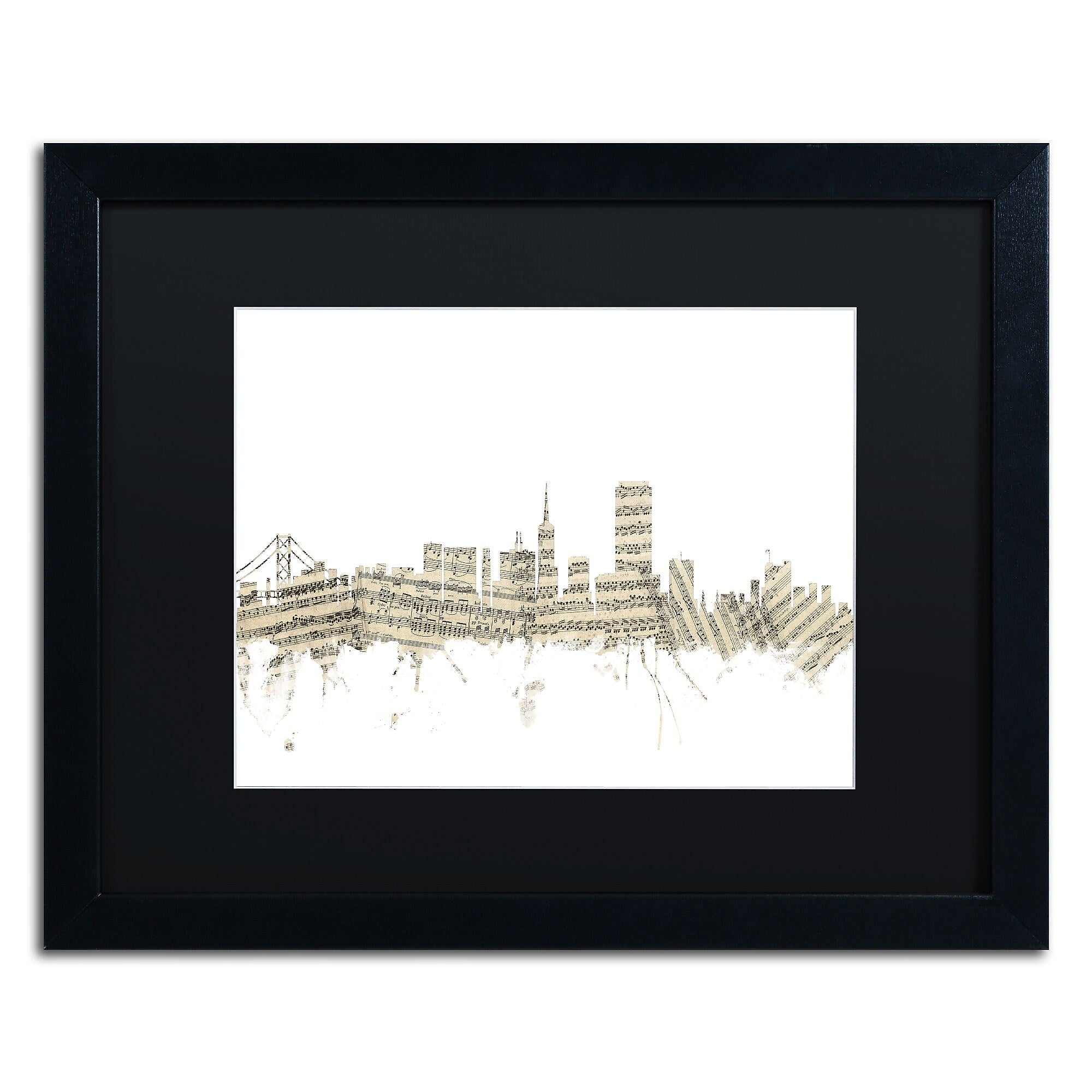 Trademark Fine Art ''San Francisco Skyline Sheet Music'' by Michael Tompsett 16" x 20" Black Matted (MT0823-B1620BMF)