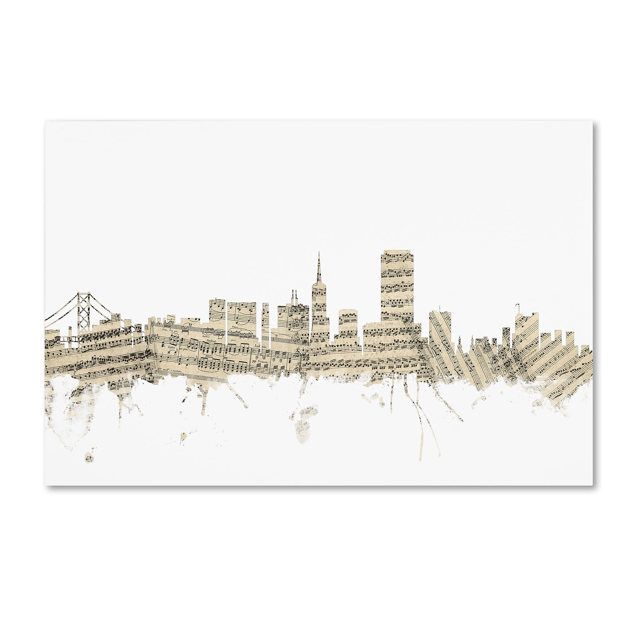 Trademark Fine Art ''San Francisco Skyline Sheet Music'' by Michael Tompsett 12" x 19" Canvas Art (MT0823-C1219GG)