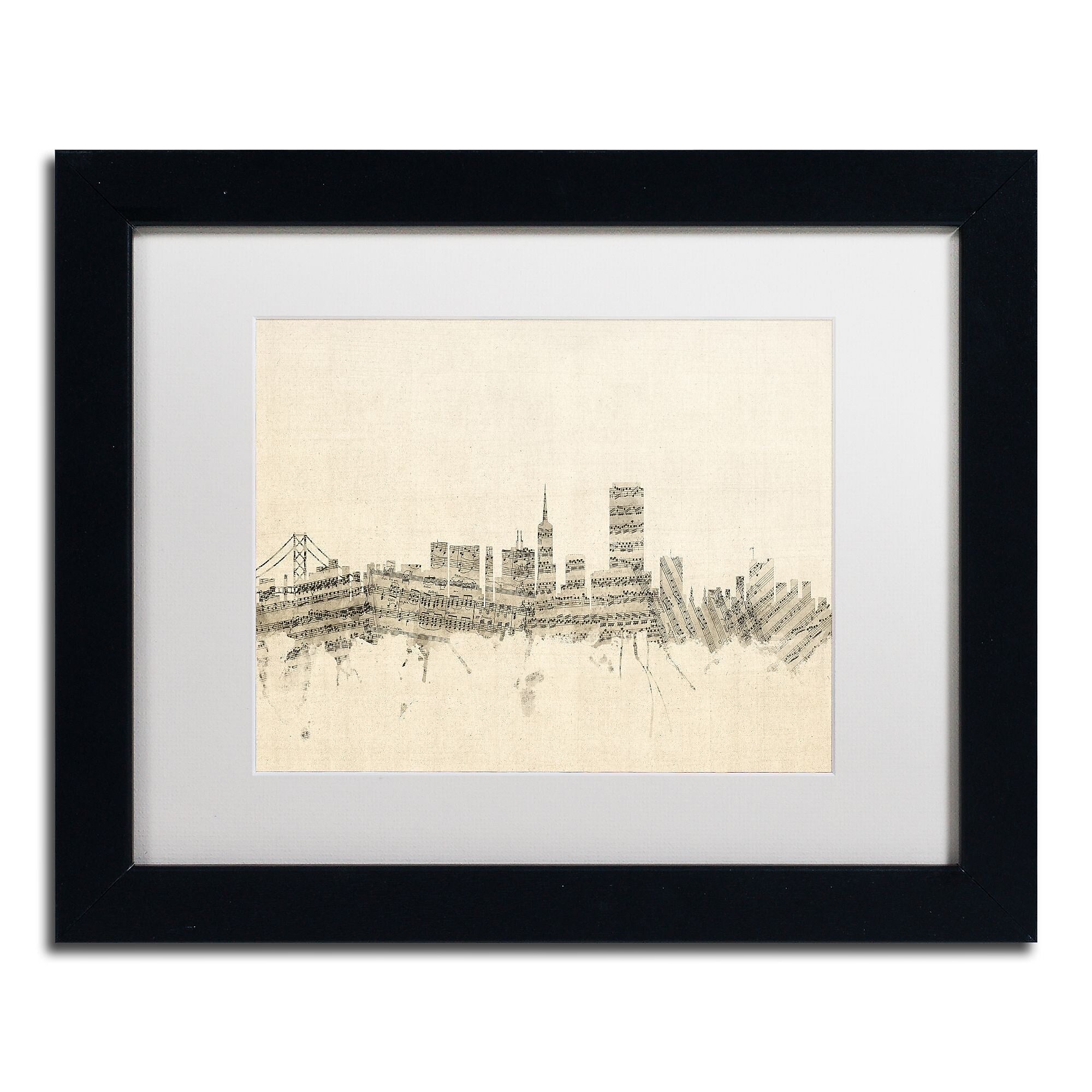 Trademark Fine Art ''San Francisco Sheet Music II'' by Michael Tompsett 11" x 14" White Matted Black Frame (MT0824-B1114MF)
