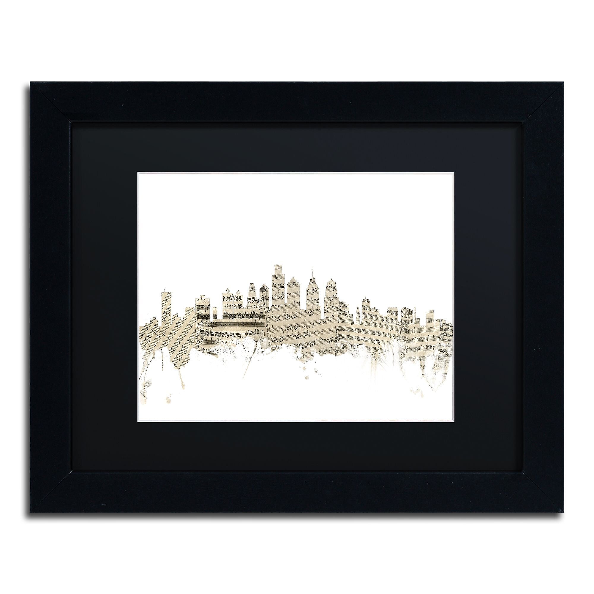 Trademark Fine Art ''Philadelphia Skyline Sheet Music'' by Michael Tompsett 11" x 14" Black Frame (MT0825-B1114BMF)
