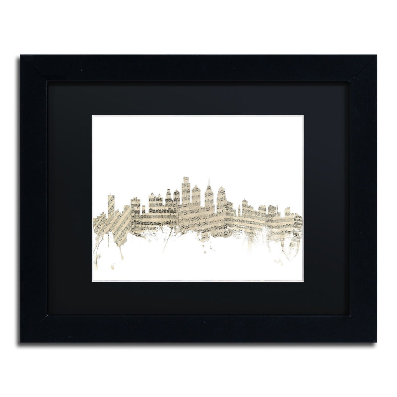 Trademark Fine Art ''Philadelphia Skyline Sheet Music'' by Michael Tompsett 11" x 14" Black Frame (MT0825-B1114BMF)