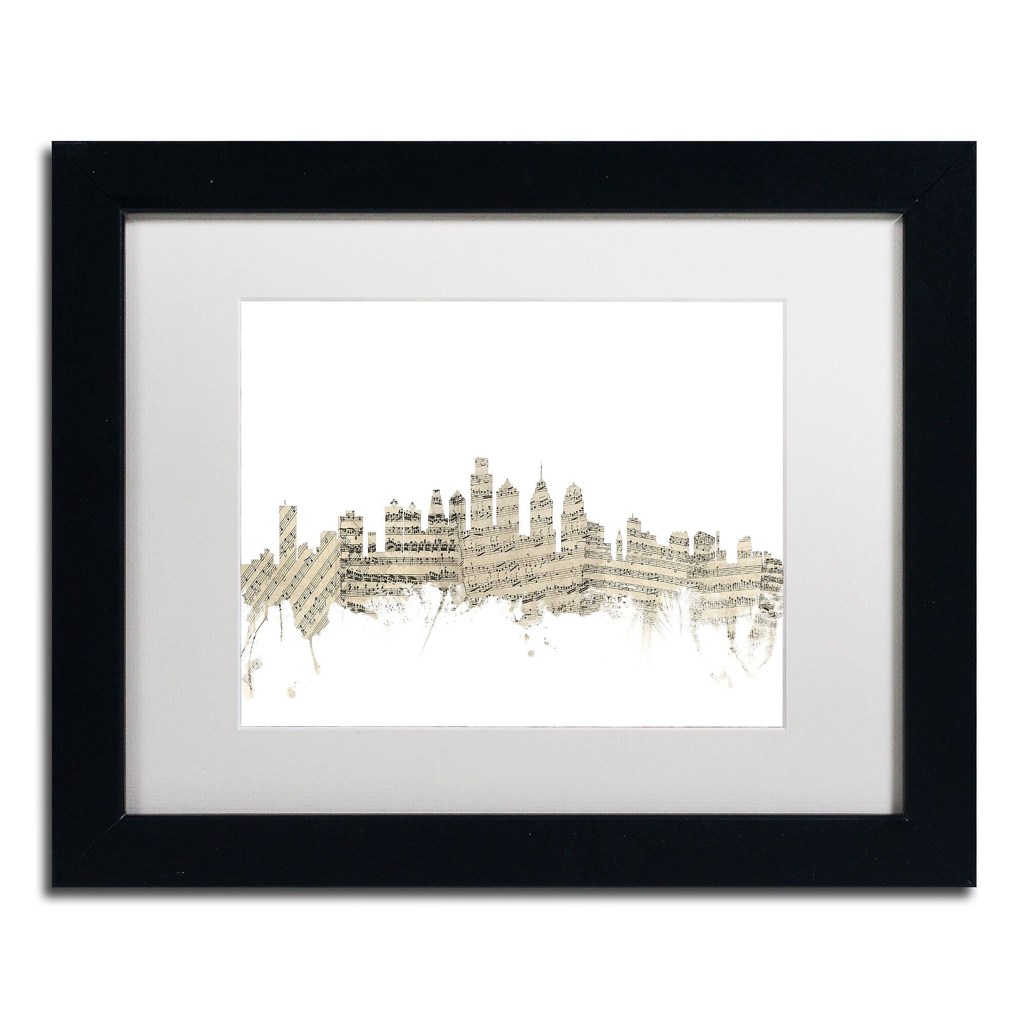 Trademark Fine Art ''Philadelphia Skyline Sheet Music'' by Michael Tompsett 11" x 14" Black Frame (MT0825-B1114MF)