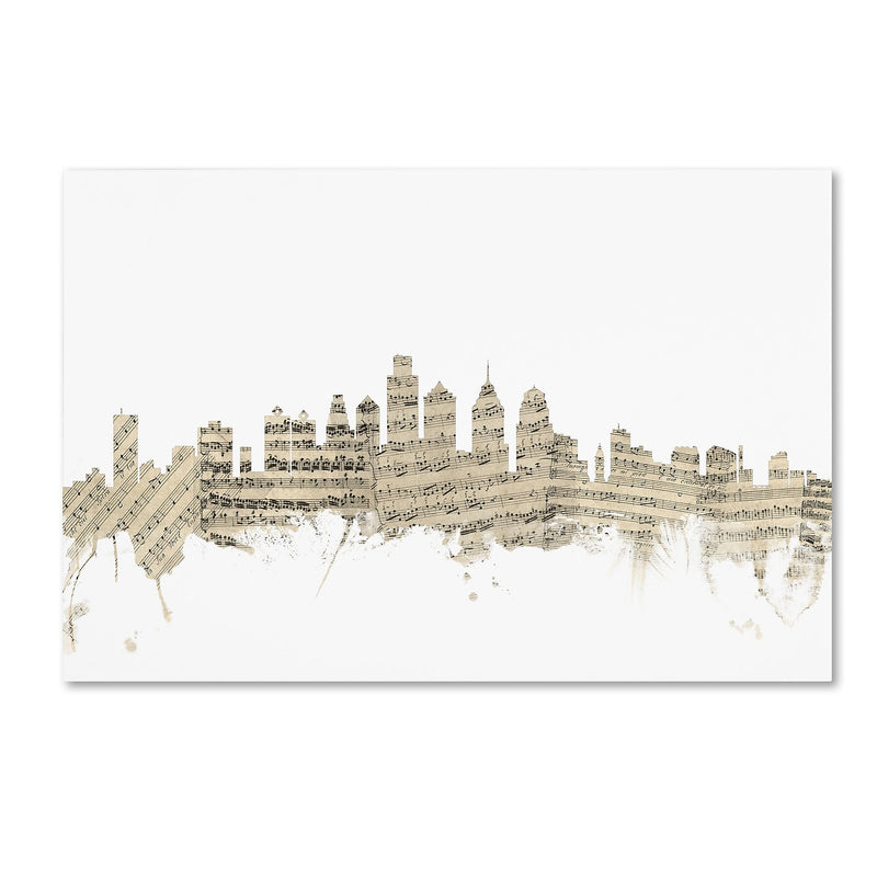 Trademark Fine Art ''Philadelphia Skyline Sheet Music'' by Michael Tompsett 30" x 47" Canvas Art (MT0825-C3047GG)