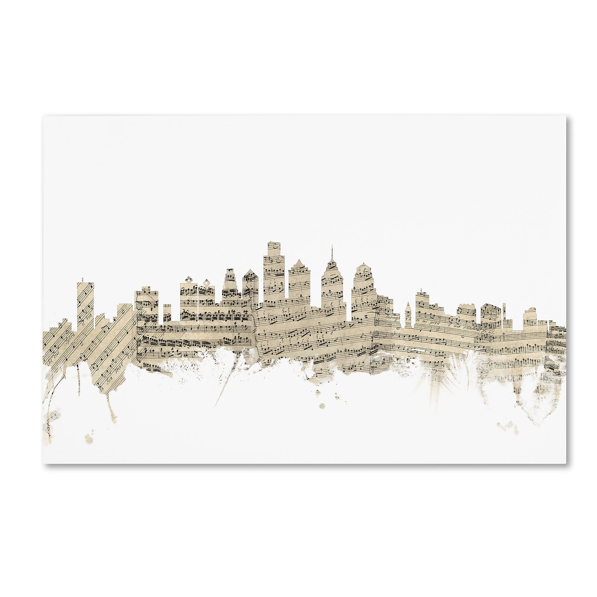 Trademark Fine Art ''Philadelphia Skyline Sheet Music'' by Michael Tompsett 12" x 19" Canvas Art (MT0825-C1219GG)