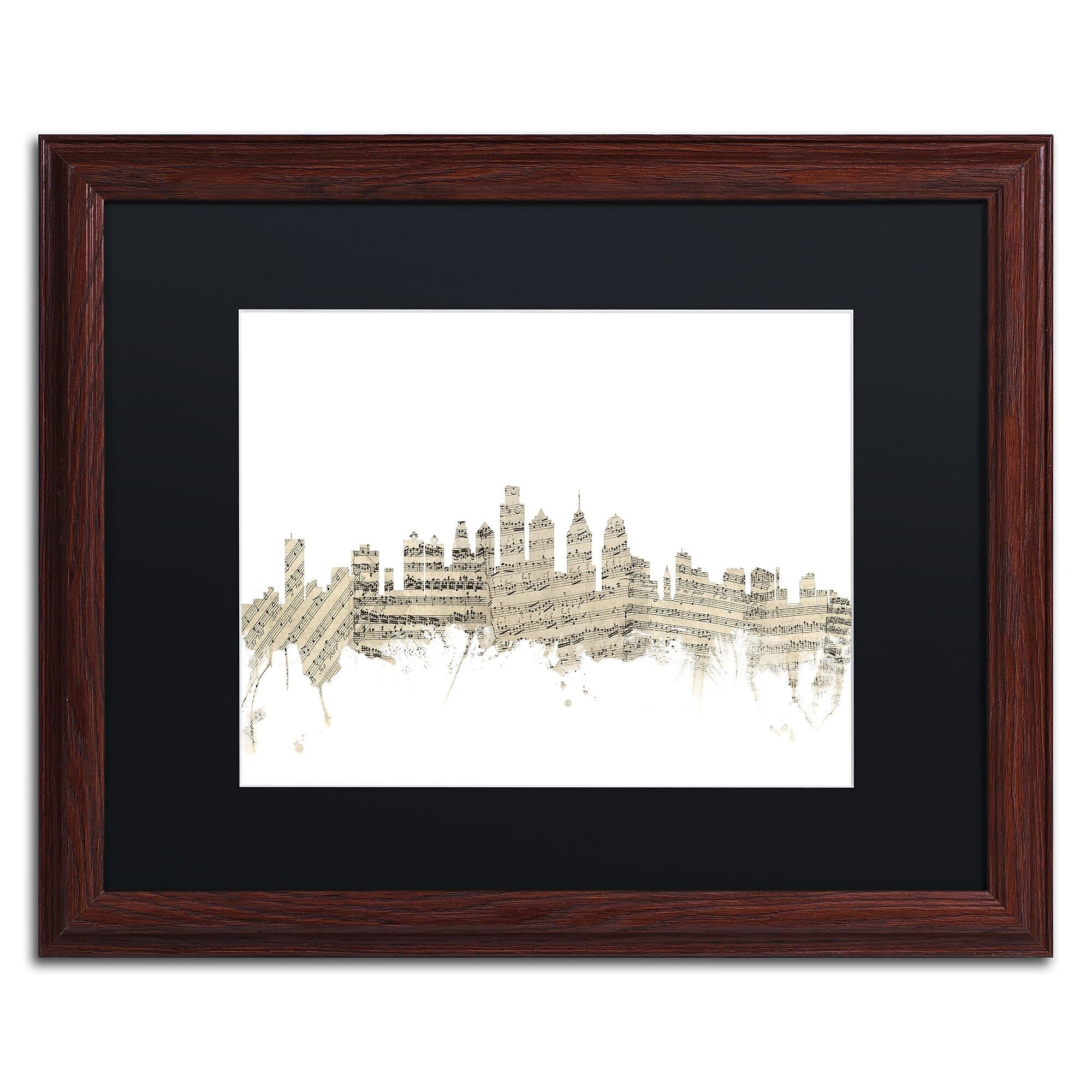 Trademark Fine Art ''Philadelphia Skyline Sheet Music'' by Michael Tompsett 16" x 20" Wood Frame (MT0825-W1620BMF)