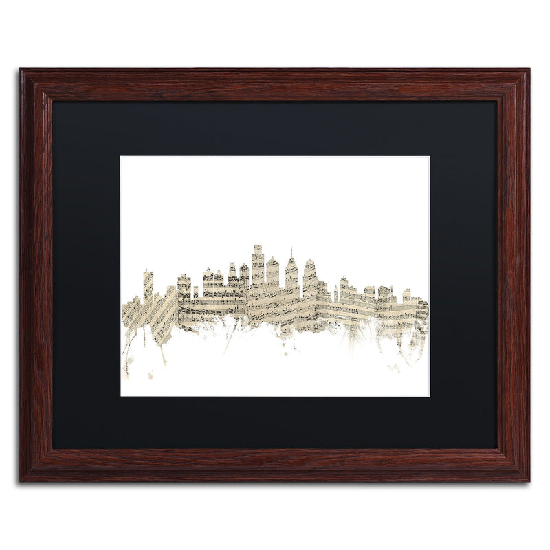 Trademark Fine Art ''Philadelphia Skyline Sheet Music'' by Michael Tompsett 16" x 20" Wood Frame (MT0825-W1620BMF)