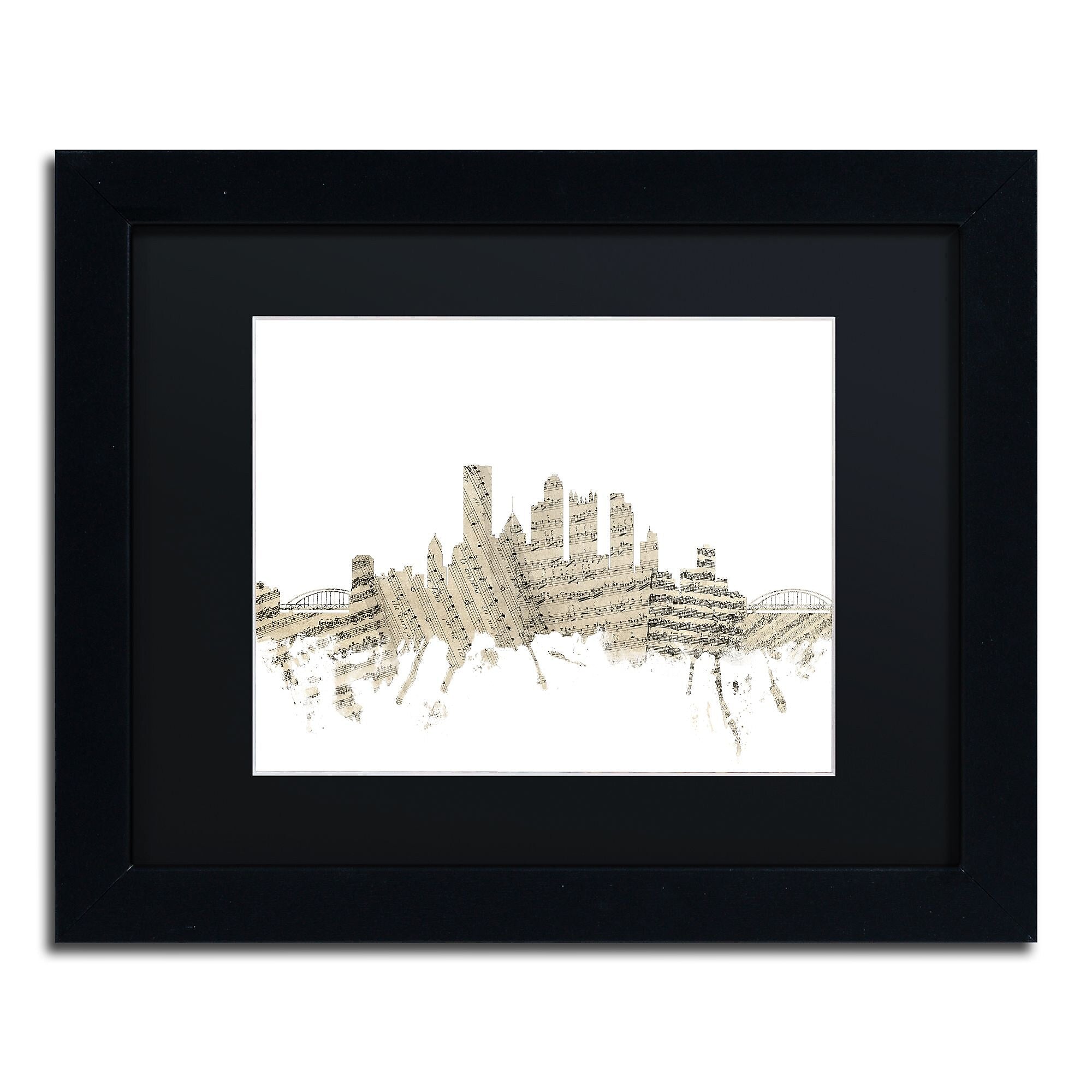 Trademark Fine Art ''Pittsburgh Skyline Sheet Music'' by Michael Tompsett 11" x 14" Black Frame (MT0827-B1114BMF)