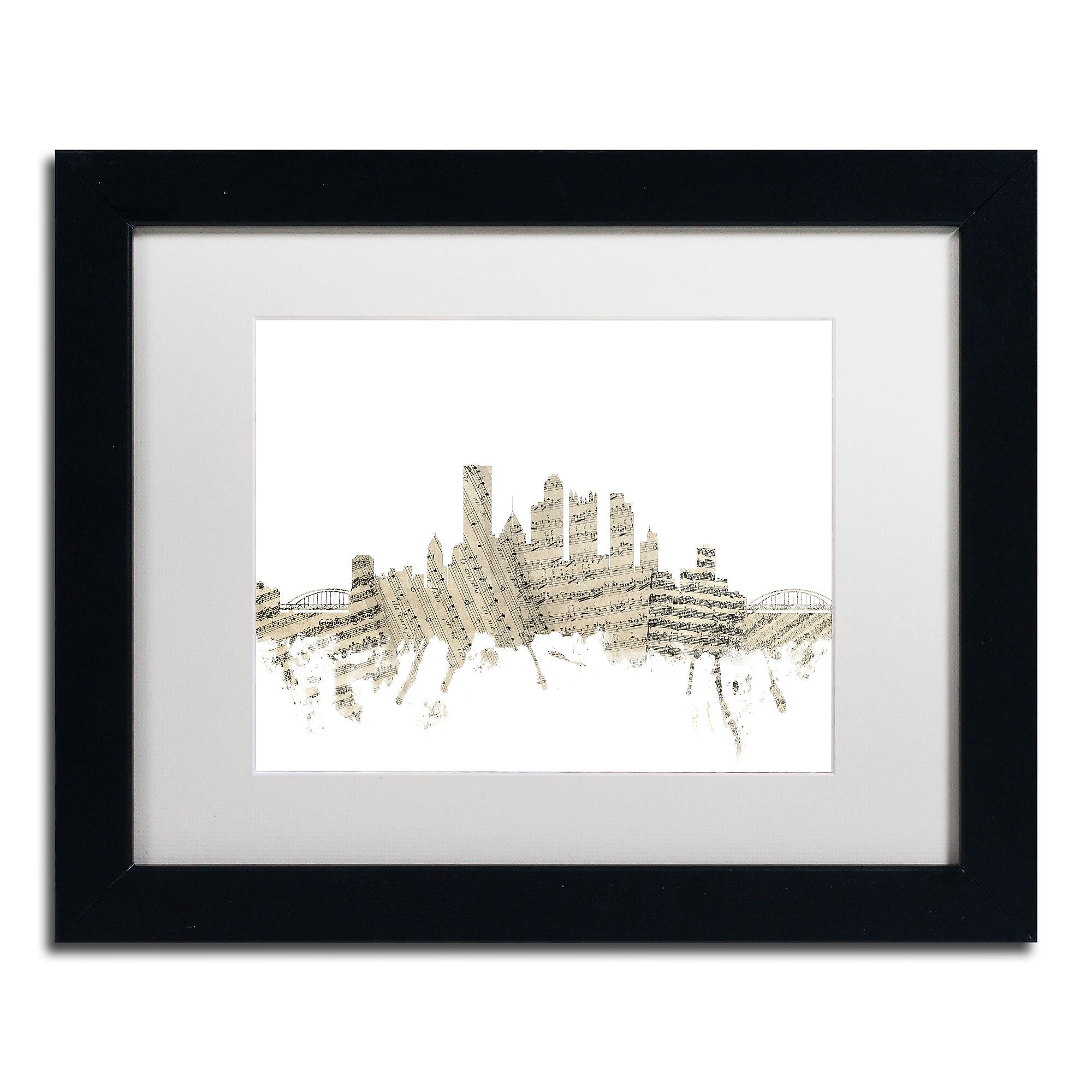 Trademark Fine Art ''Pittsburgh Skyline Sheet Music'' by Michael Tompsett 11" x 14" Black Frame (MT0827-B1114MF)