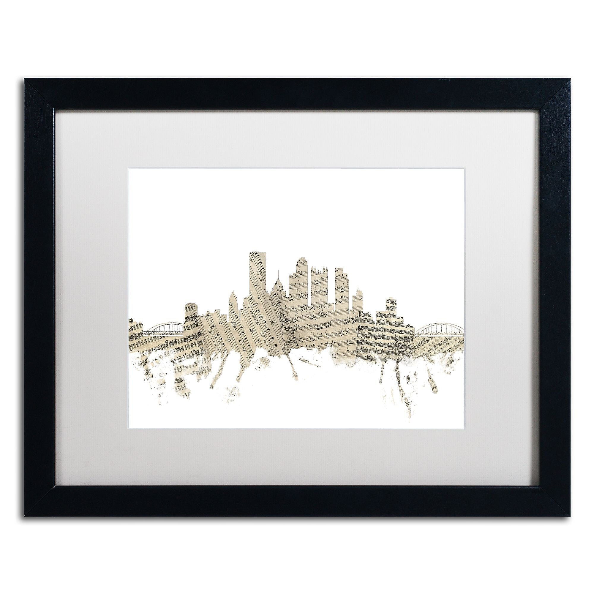 Trademark Fine Art ''Pittsburgh Skyline Sheet Music'' by Michael Tompsett 16" x 20" White Matted Black Frame (MT0827-B1620MF)