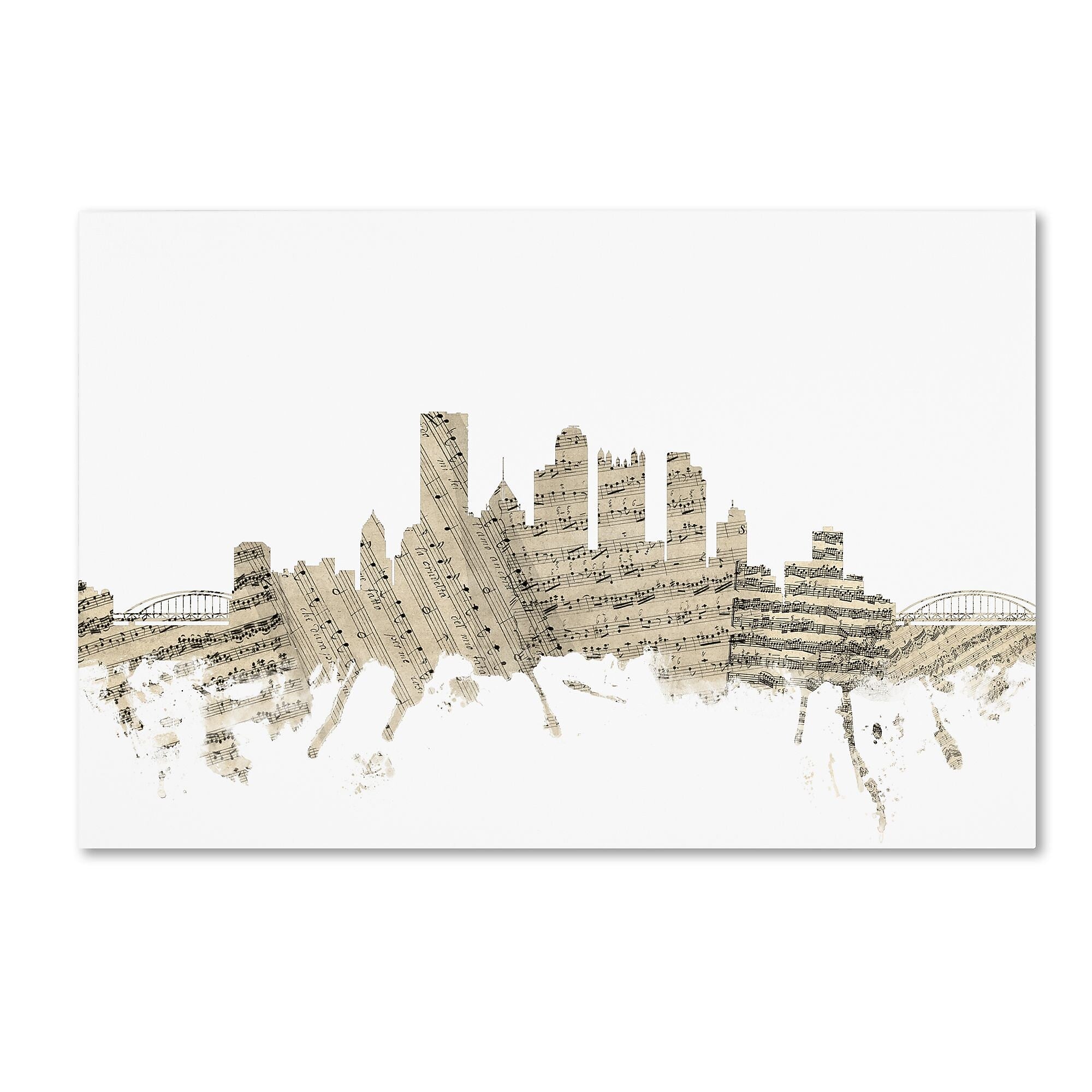 Trademark Fine Art ''Pittsburgh Skyline Sheet Music'' by Michael Tompsett 12" x 19" Canvas Art (MT0827-C1219GG)