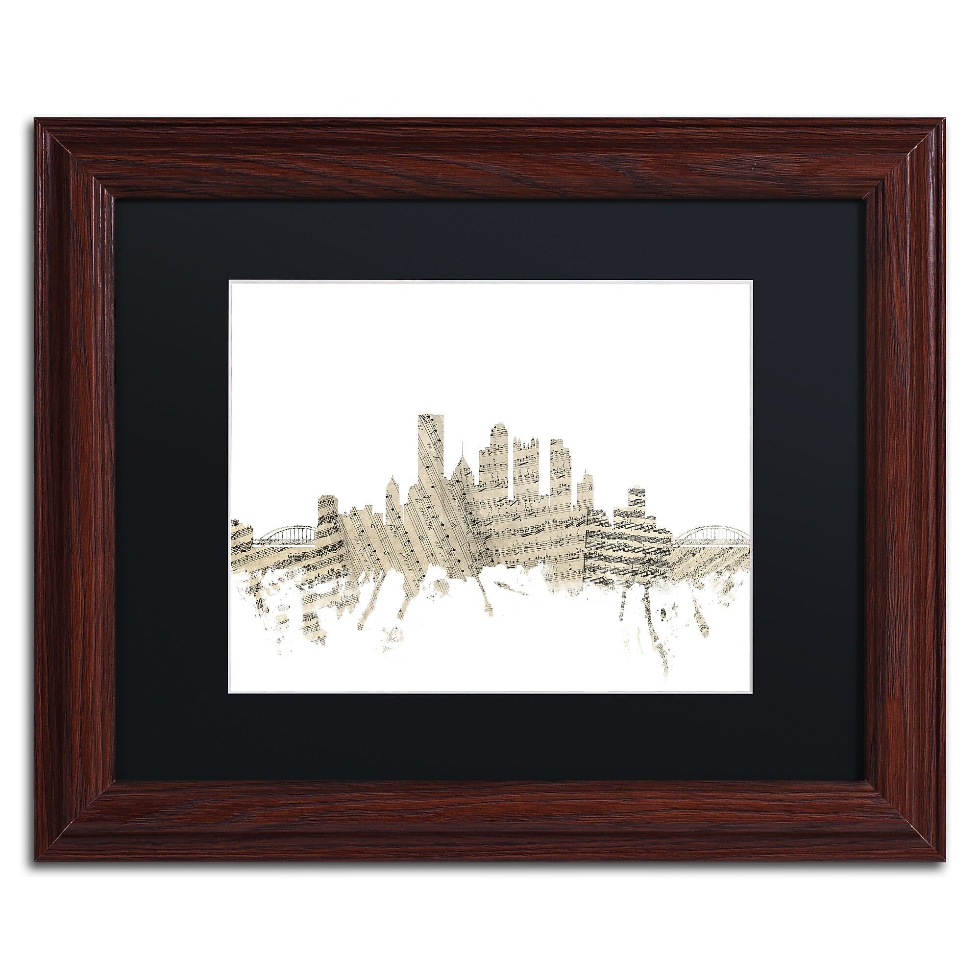 Trademark Fine Art ''Pittsburgh Skyline Sheet Music'' by Michael Tompsett 11" x 14" Wood Frame (MT0827-W1114BMF)