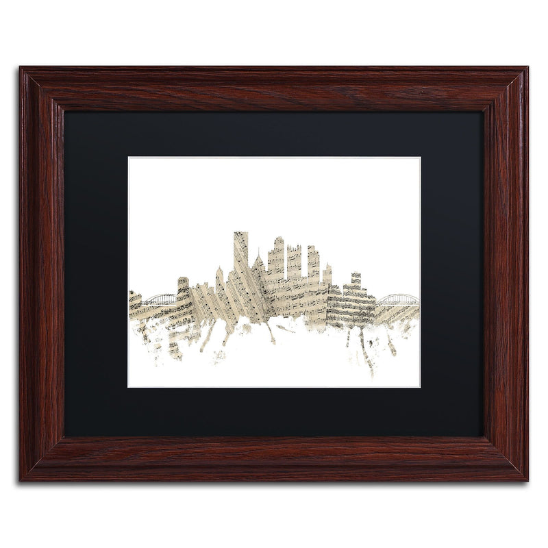Trademark Fine Art ''Pittsburgh Skyline Sheet Music'' by Michael Tompsett 11" x 14" Wood Frame (MT0827-W1114BMF)