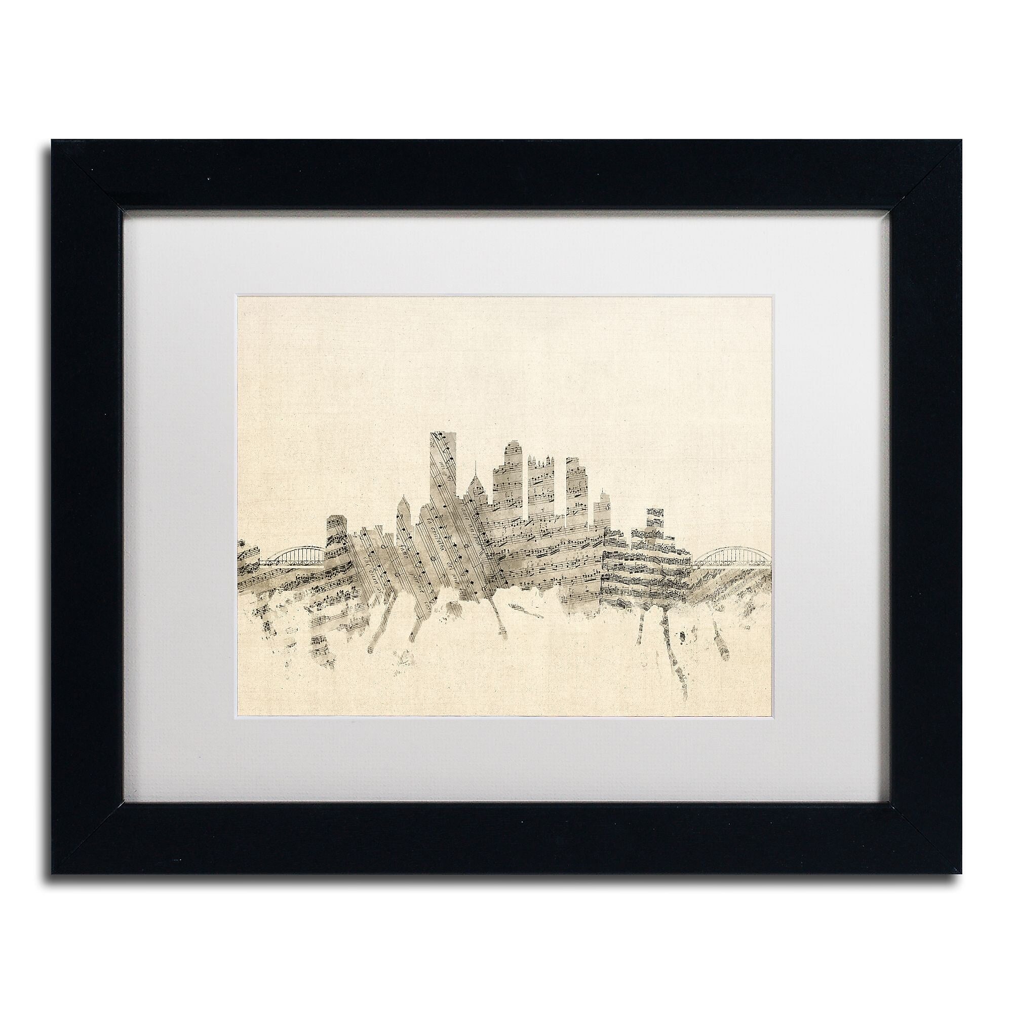 Trademark Fine Art ''Pittsburgh Skyline Sheet Music II'' by Michael Tompsett 11" x 14" Black Frame (MT0829-B1114MF)