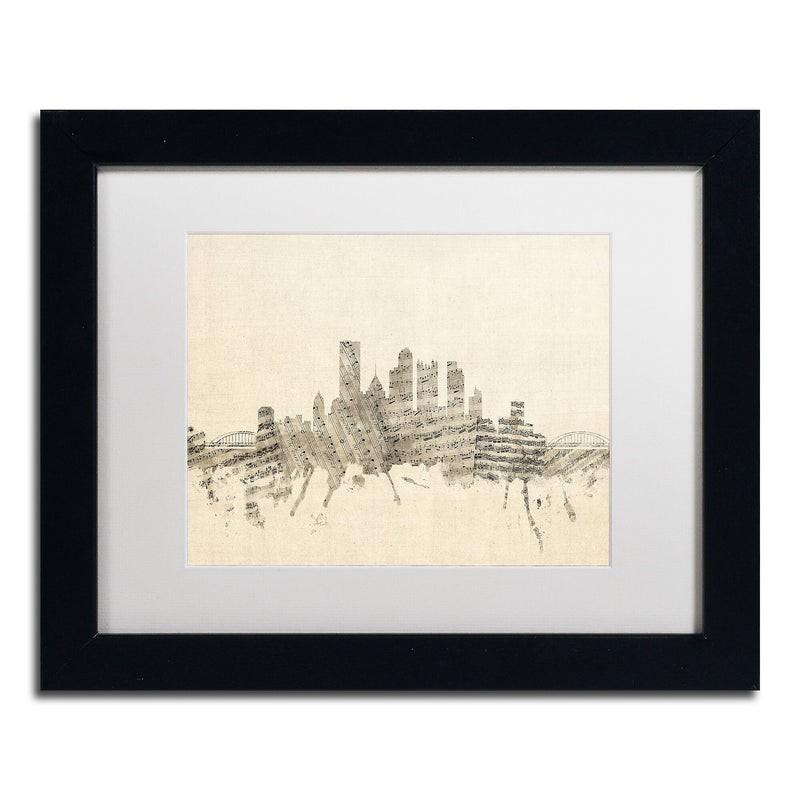 Trademark Fine Art ''Pittsburgh Skyline Sheet Music II'' by Michael Tompsett 11" x 14" Black Frame (MT0829-B1114MF)