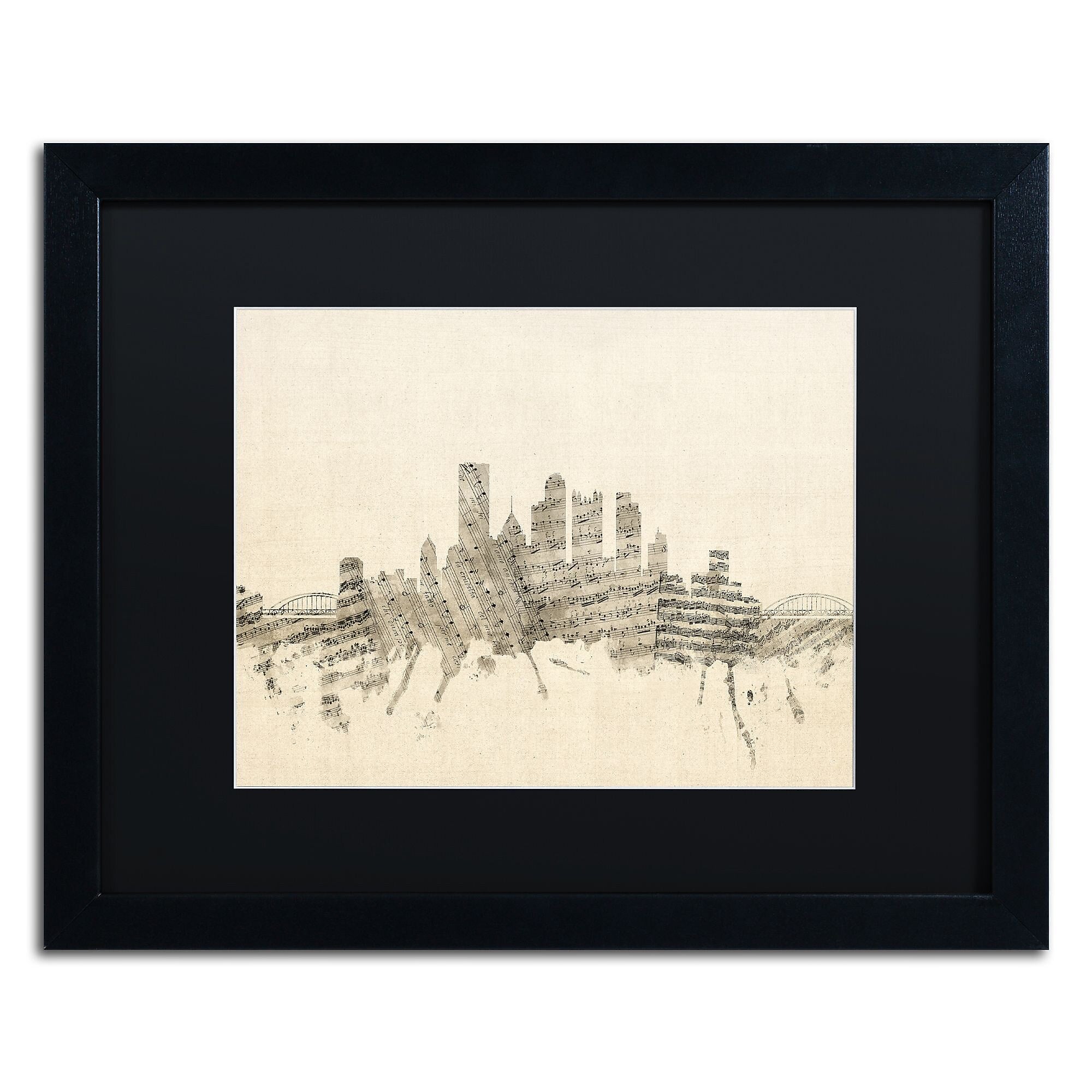Trademark Fine Art ''Pittsburgh Skyline Sheet Music II'' by Michael Tompsett 16" x 20" Black Frame (MT0829-B1620BMF)