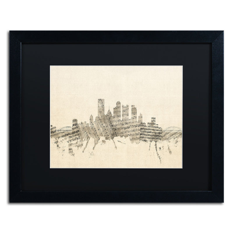 Trademark Fine Art ''Pittsburgh Skyline Sheet Music II'' by Michael Tompsett 16" x 20" Black Frame (MT0829-B1620BMF)