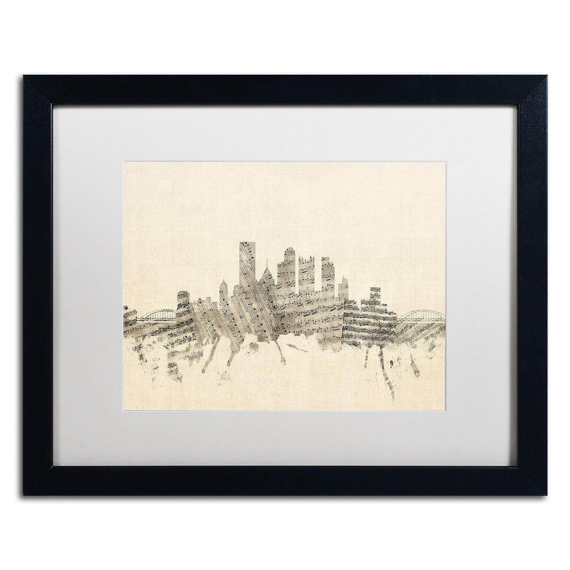 Trademark Fine Art ''Pittsburgh Skyline Sheet Music II'' by Michael Tompsett 16" x 20" White Matted Black Frame (MT0829-B1620MF)