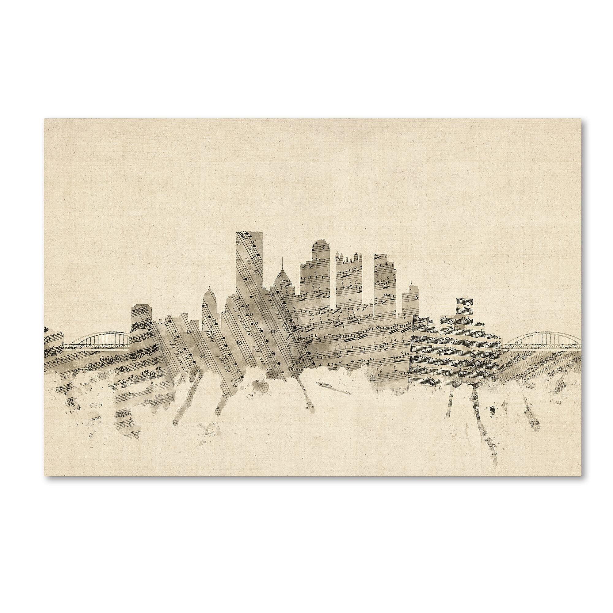 Trademark Fine Art ''Pittsburgh Skyline Sheet Music'' by Michael Tompsett 30" x 47" Canvas Art (MT0829-C3047GG)