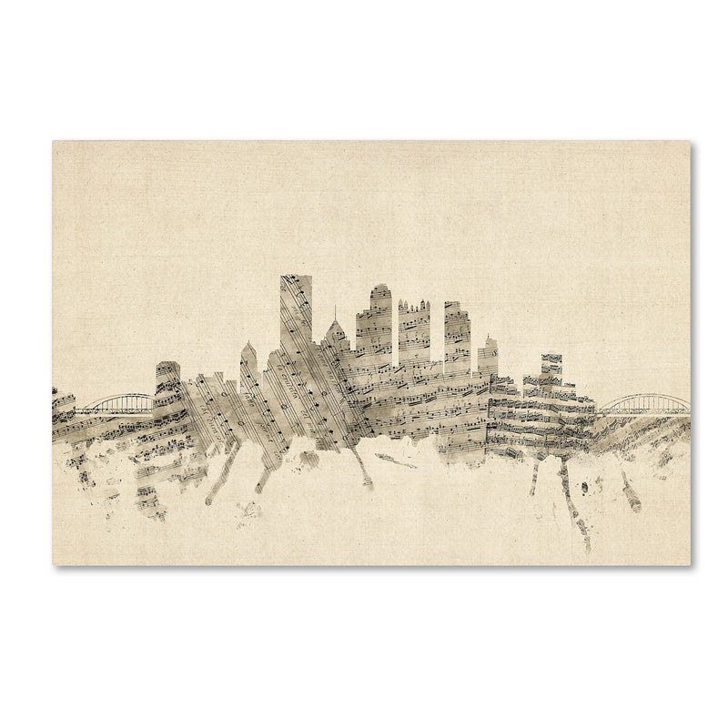 Trademark Fine Art ''Pittsburgh Skyline Sheet Music'' by Michael Tompsett 30" x 47" Canvas Art (MT0829-C3047GG)