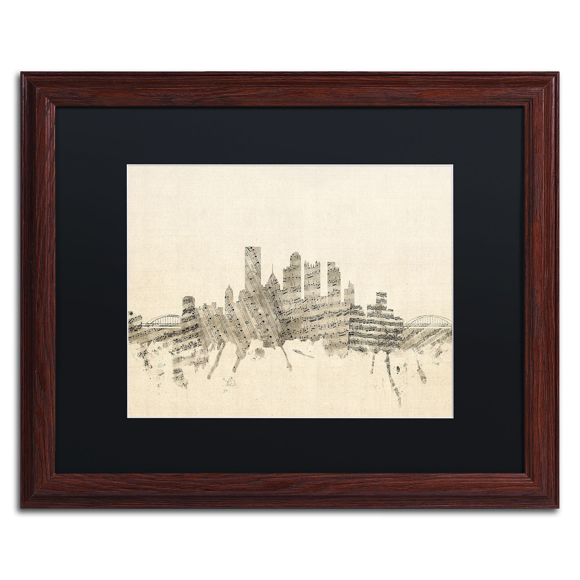 Trademark Fine Art ''Pittsburgh Skyline Sheet Music II'' by Michael Tompsett 16" x 20" Wood Frame (MT0829-W1620BMF)