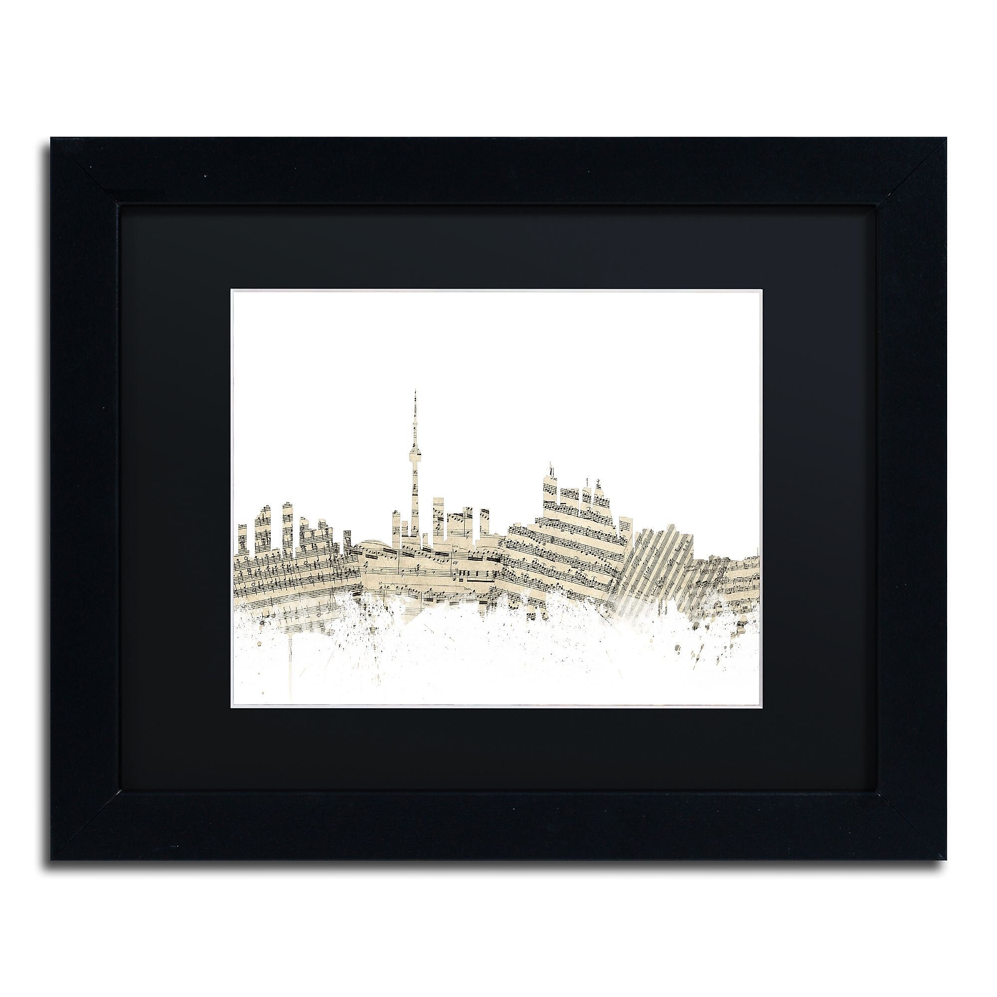 Trademark Fine Art ''Toronto Skyline Sheet Music'' by Michael Tompsett 11" x 14" Black Frame (MT0831-B1114BMF)