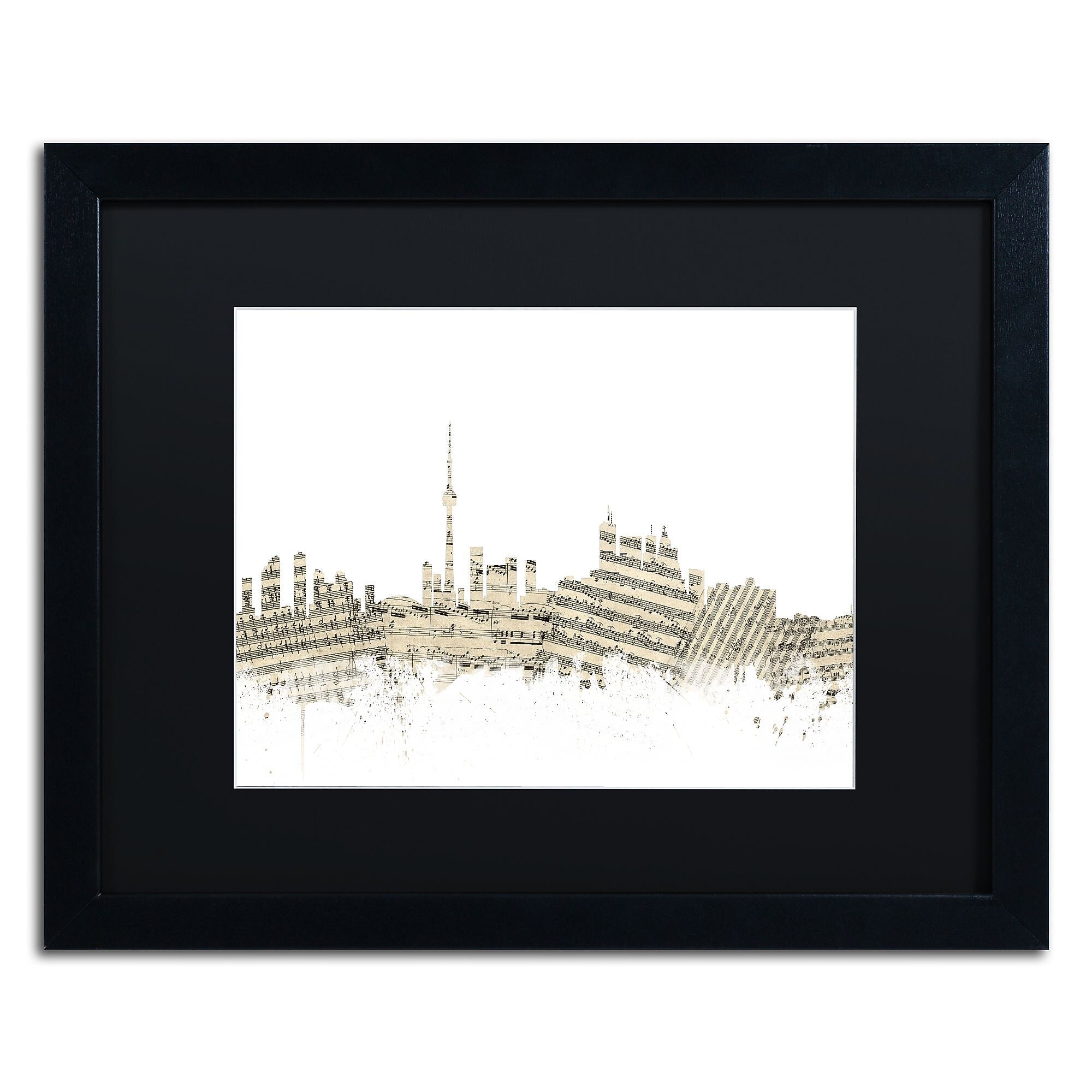 Trademark Fine Art ''Toronto Skyline Sheet Music'' by Michael Tompsett 16" x 20" Black Matted Black Frame (MT0831-B1620BMF)