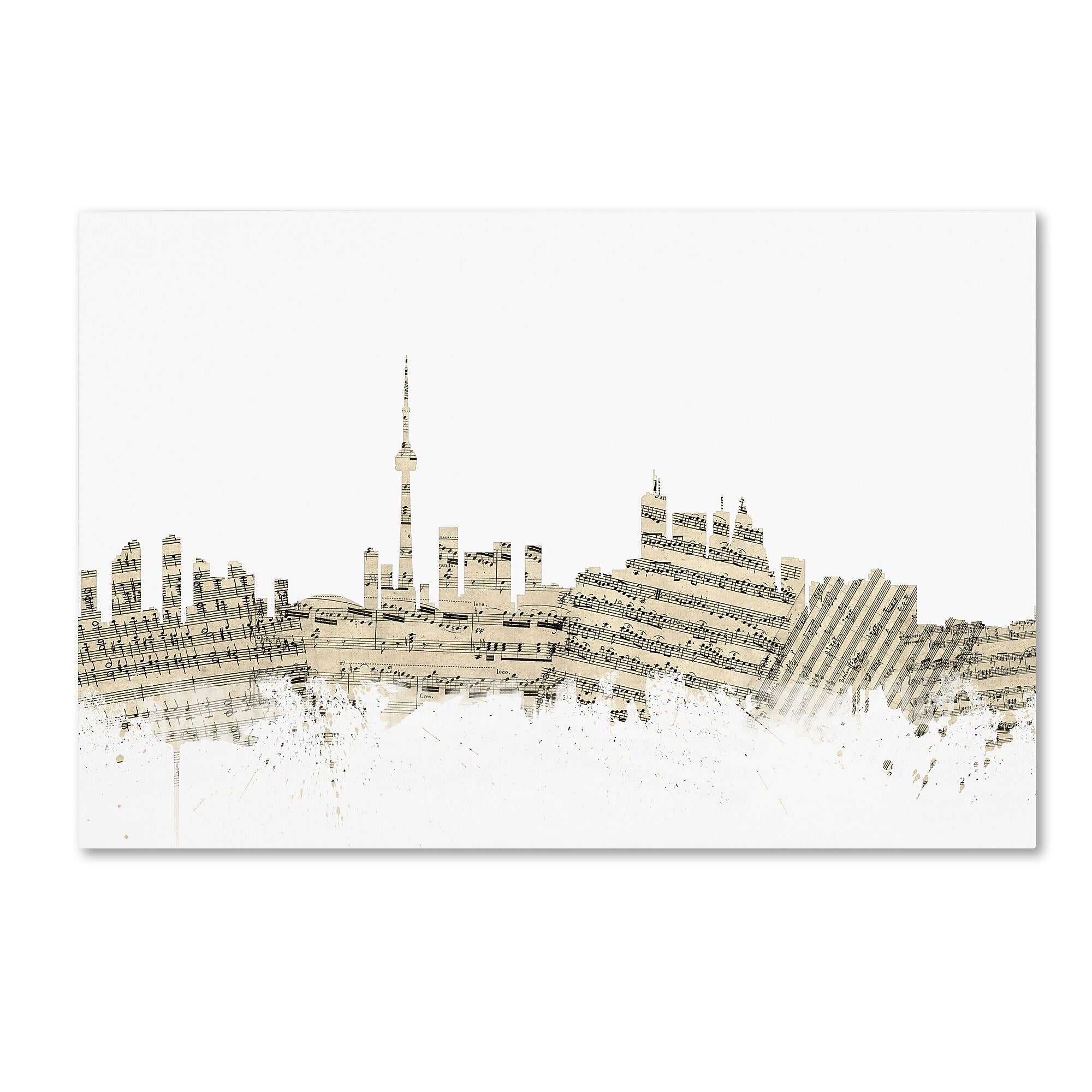 Trademark Fine Art ''Toronto Canada Skyline Sheet Music'' by Michael Tompsett 12" x 19" Canvas Art (MT0831-C1219GG)