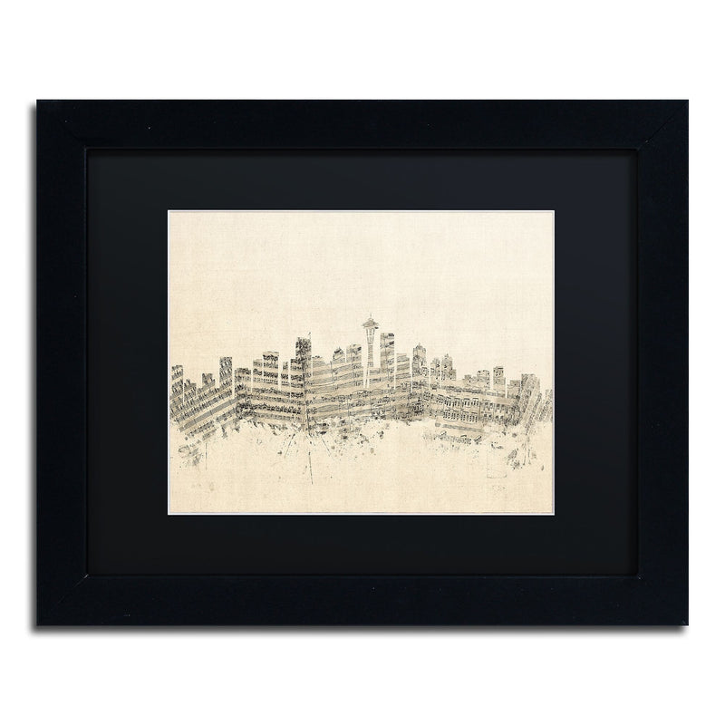 Trademark Fine Art ''Seattle Skyline Sheet Music'' by Michael Tompsett 11" x 14" Black Frame (MT0832-B1114BMF)